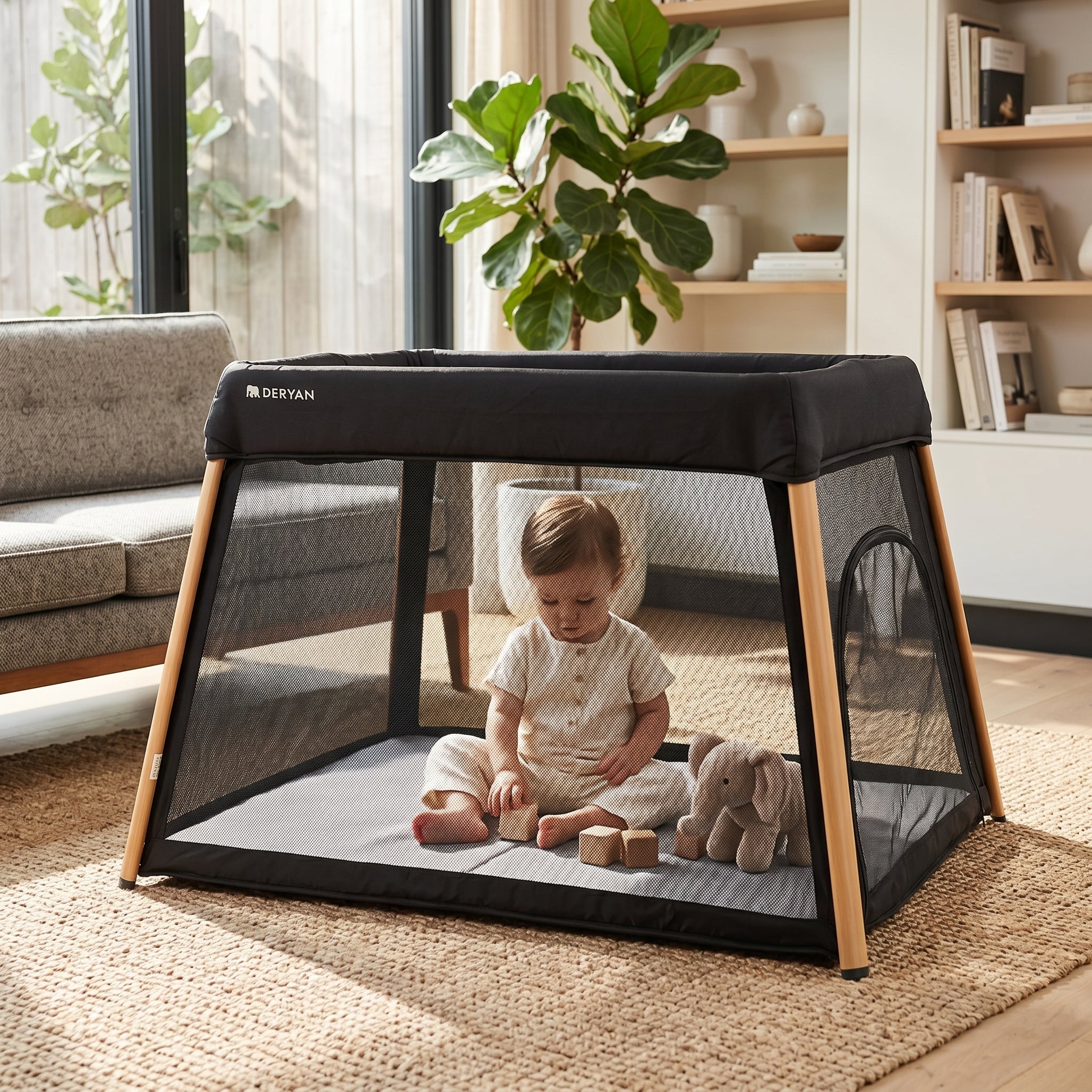 2-in-1 Campingbed en Kinderbox - Inclusief bodemverhoger - Houtlook - Image 8