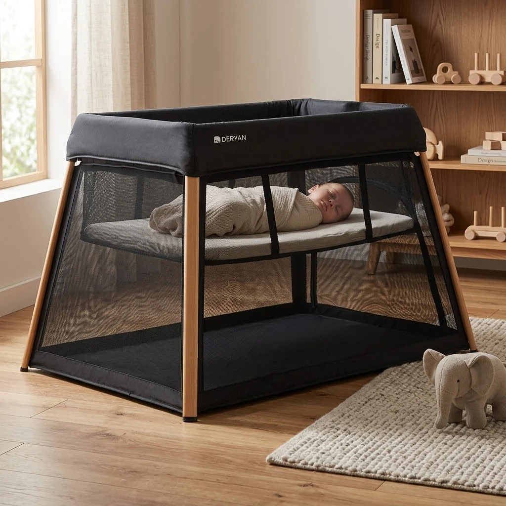 2-in-1 Campingbed en Kinderbox - Inclusief bodemverhoger - Houtlook - Image 9