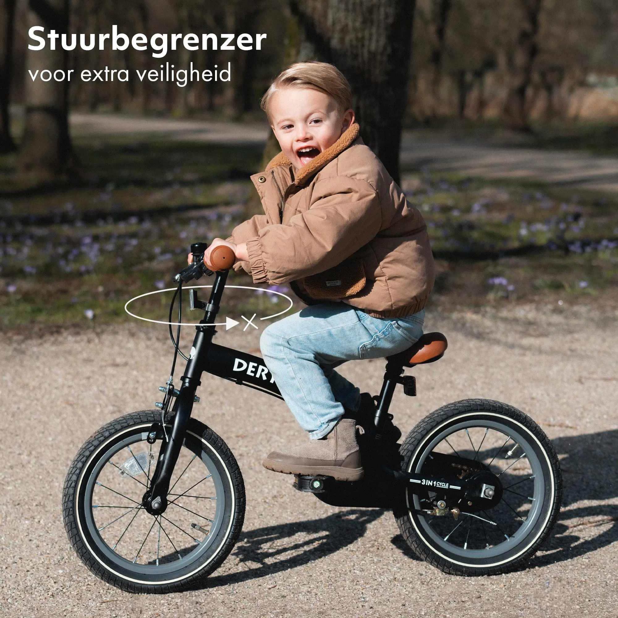 Luxe Kinderfiets 14 inch - 3 in 1 - loopfiets Zwart - Image 10