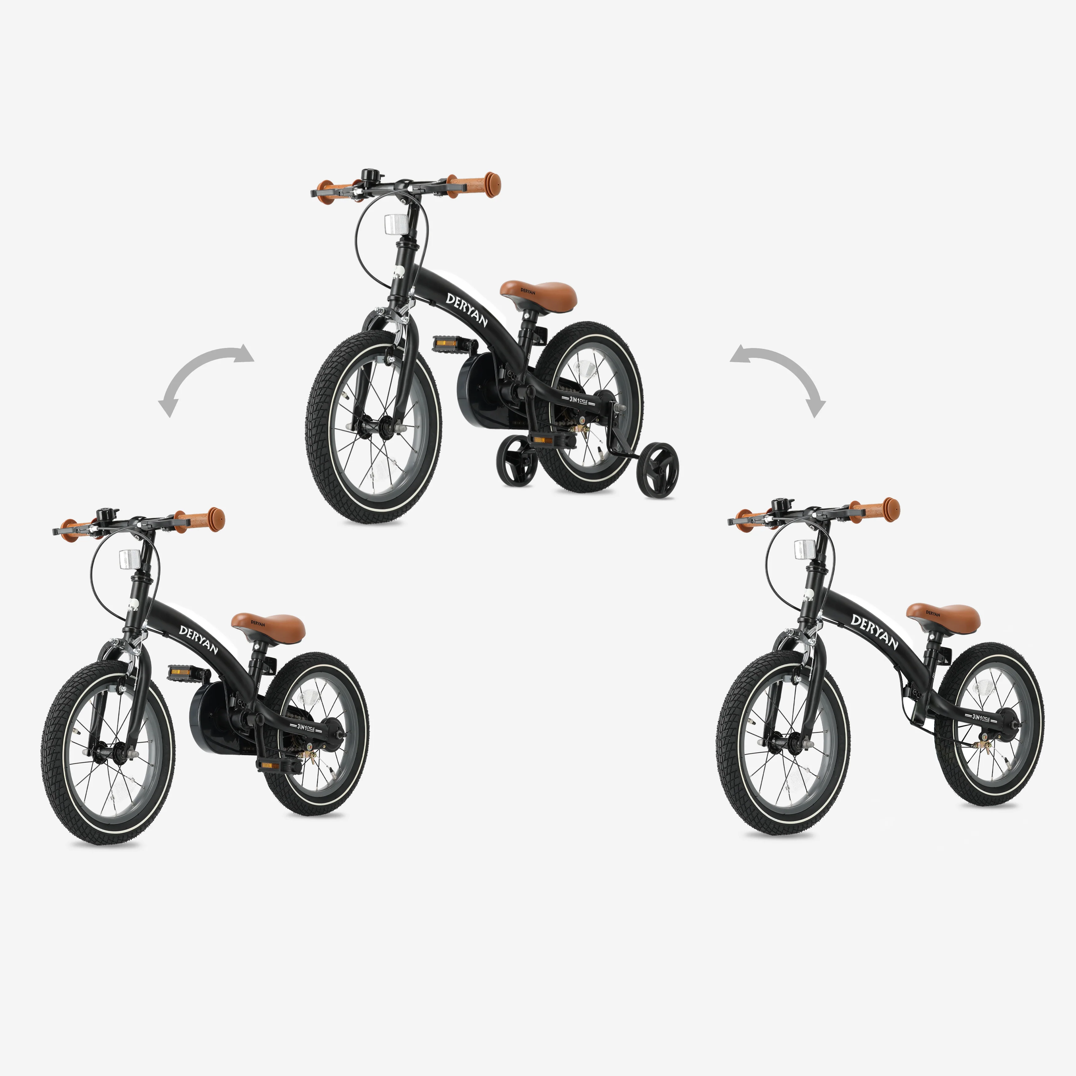 Luxe Kinderfiets 14 inch - 3 in 1 - loopfiets Zwart - Image 3