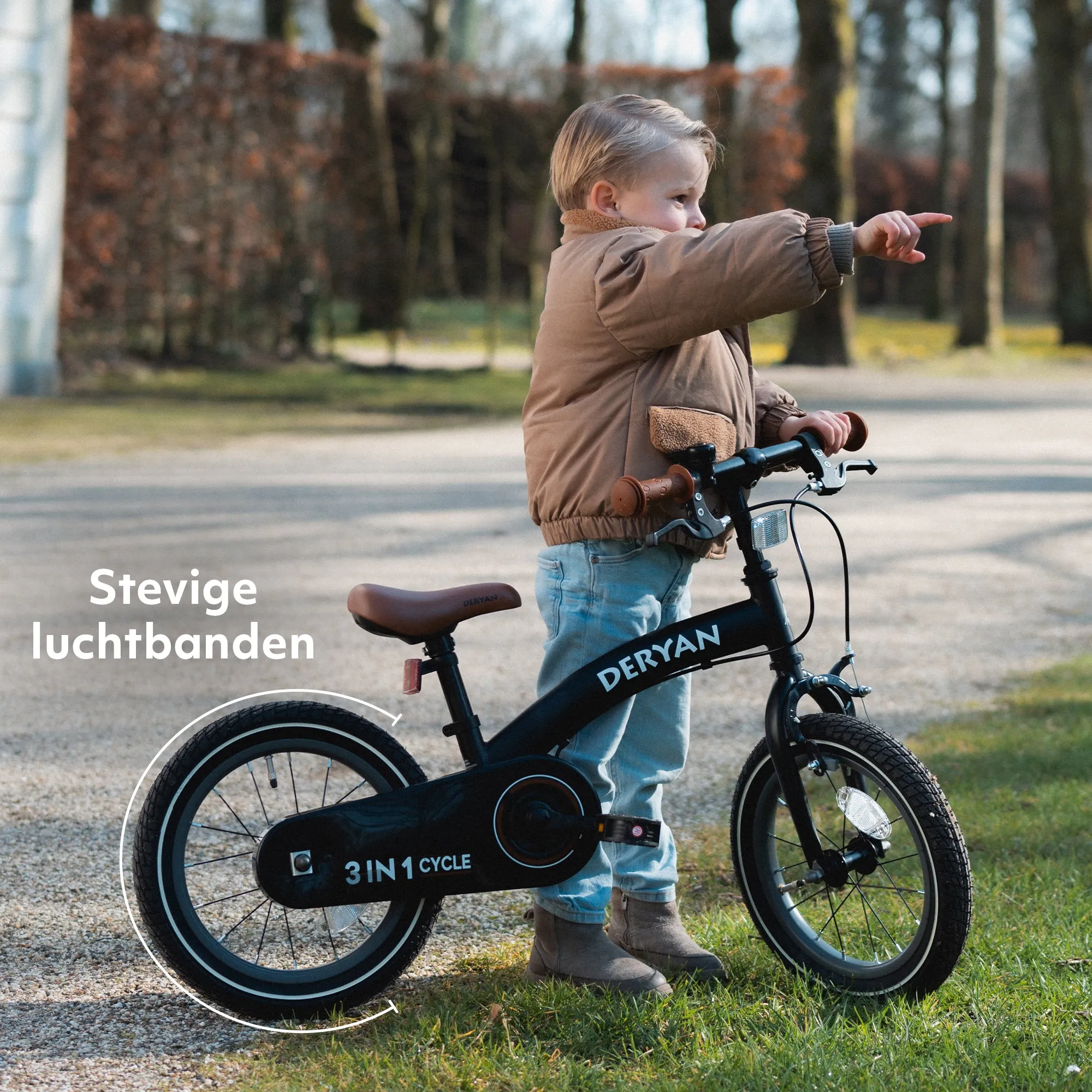 Luxe Kinderfiets 14 inch - 3 in 1 - loopfiets Zwart - Image 4