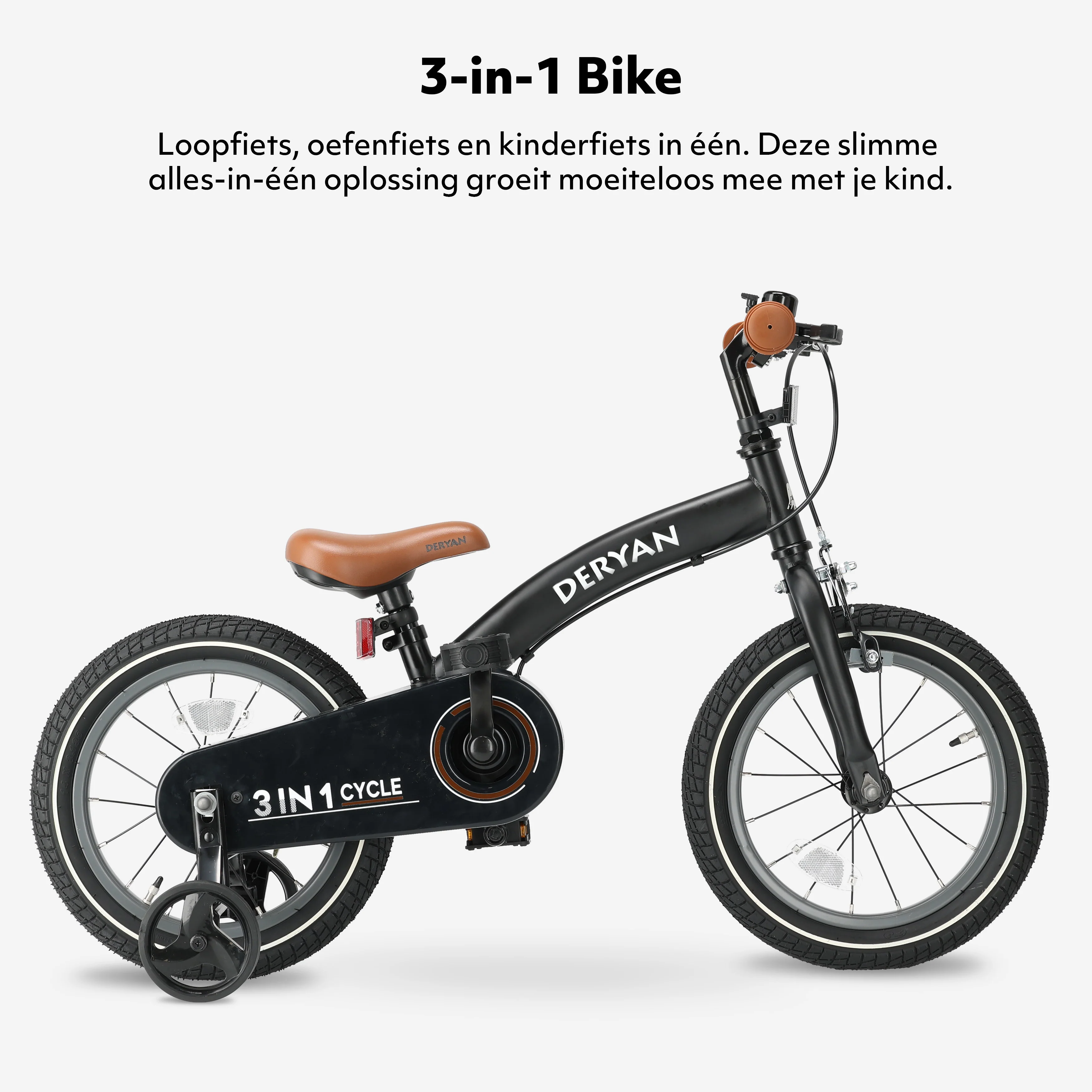 Luxe Kinderfiets 14 inch - 3 in 1 - loopfiets Zwart - Image 6
