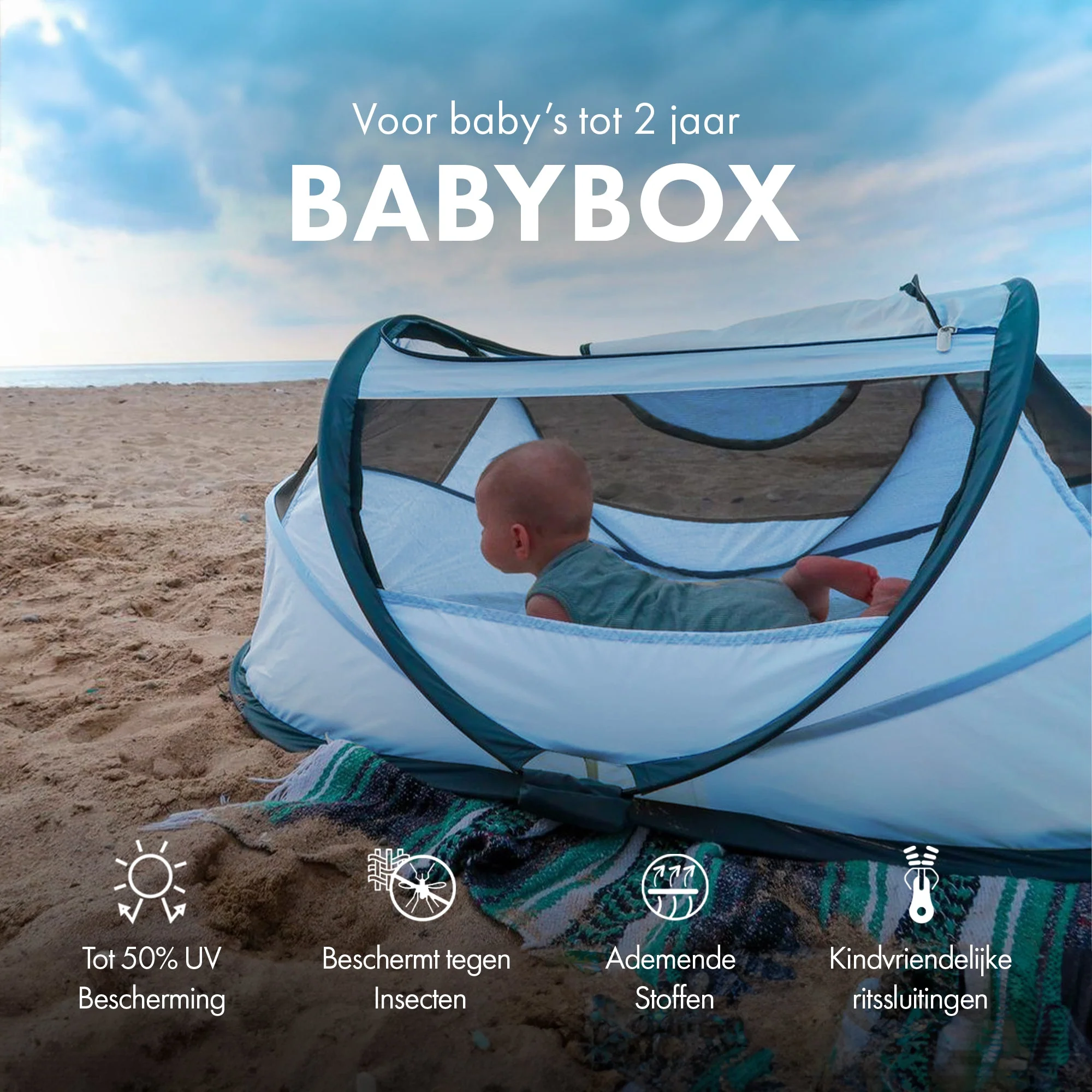 BabyBox baby tentje Campingbedje + katoenen dekje - Sky Blue - Image 3