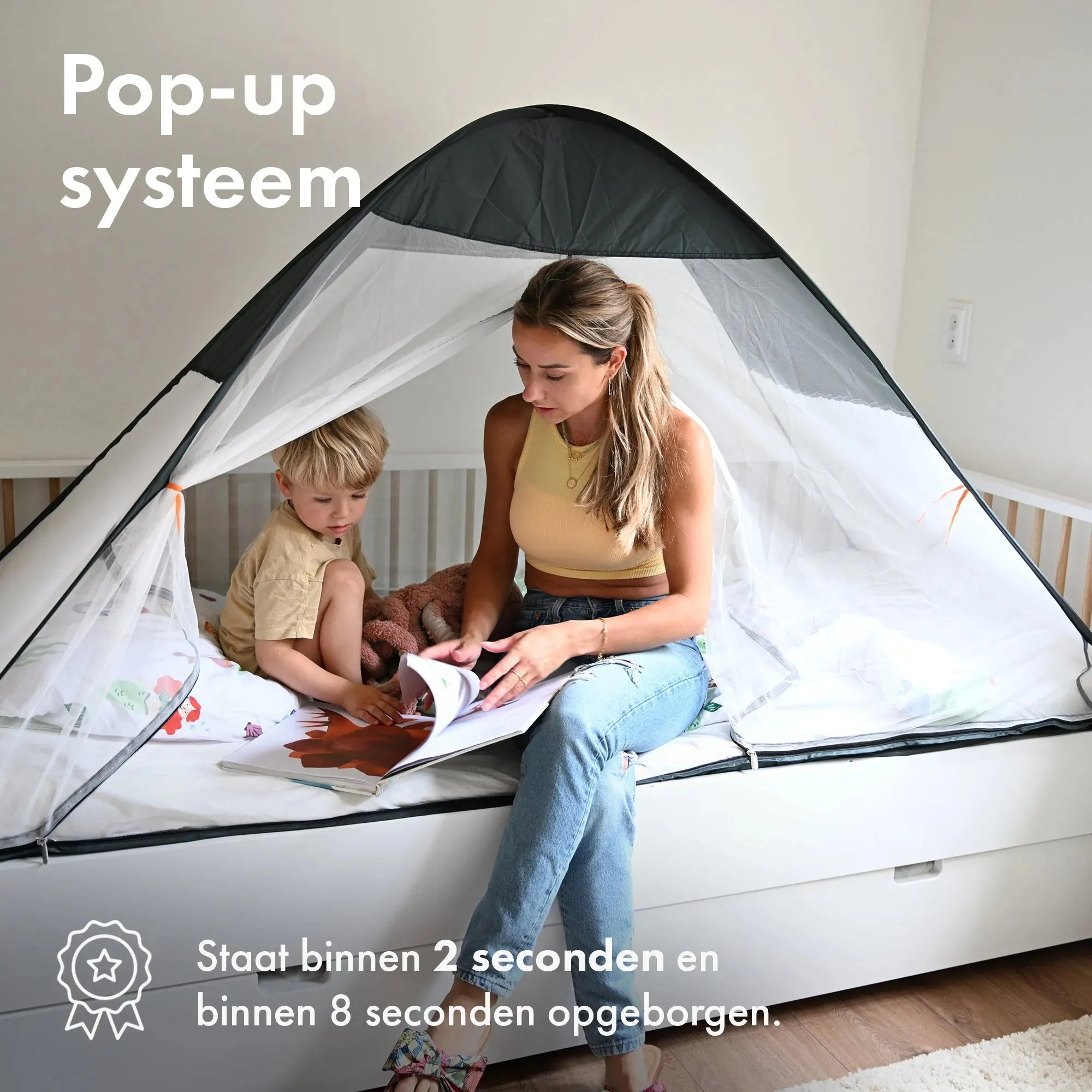 Bedtent pop-up Grijs 200x90 - Image 3