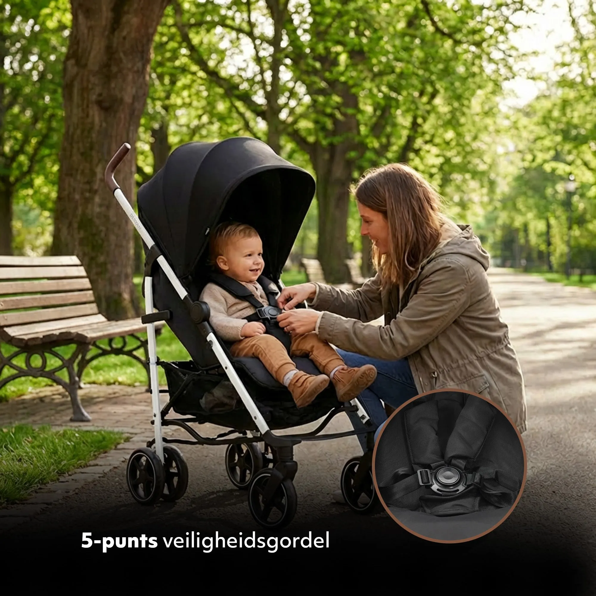 Bobbie Paraplu Buggy - Inclusief muggennet - Inclusief draagtas - Geschikt voor Kinderen tot 22 kg - wit frame/zwart - Image 3