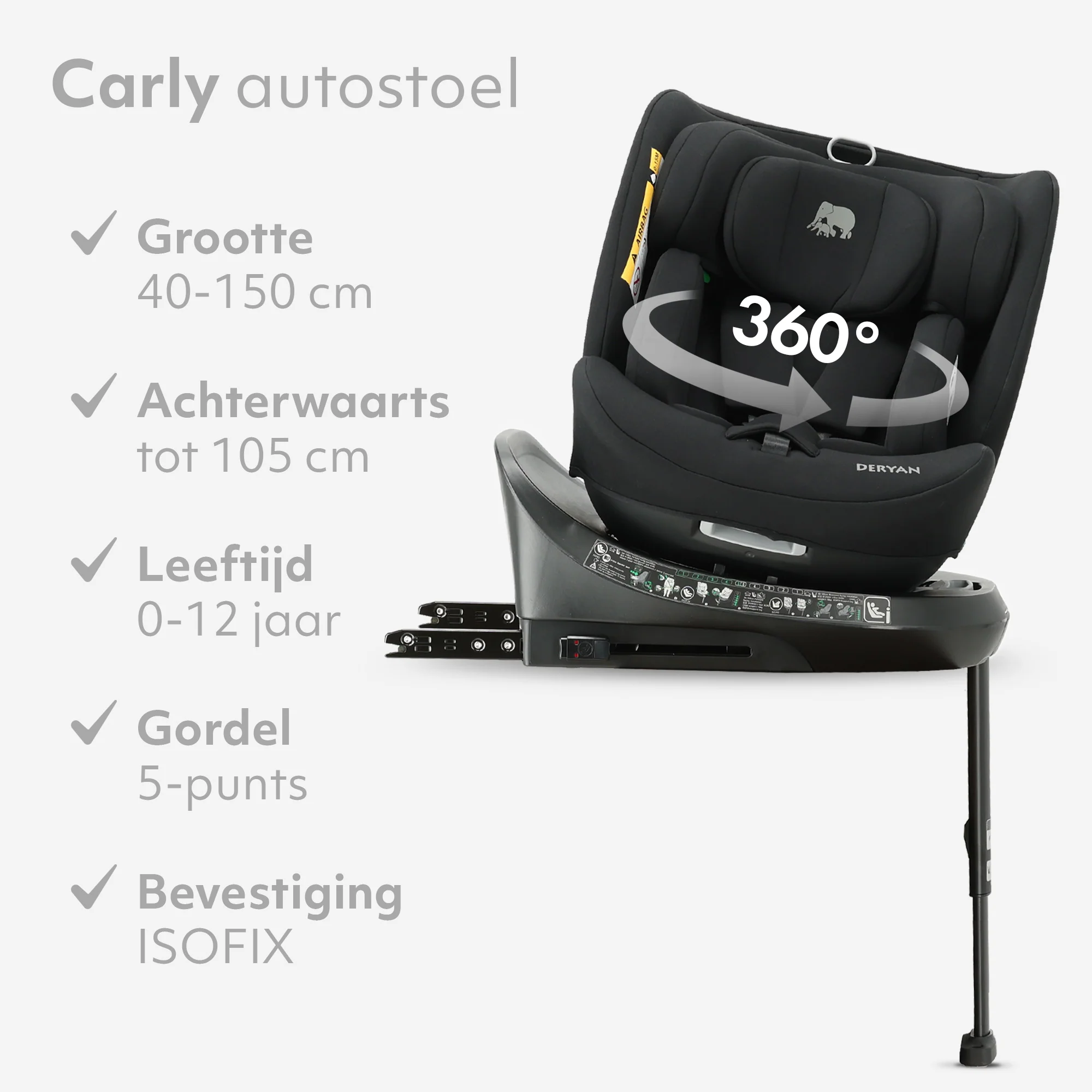 Carly Luxe i-Size Autostoel - 0-36kg - Isofix + steunpoot - 360 draaibaar - Zwart - Image 3