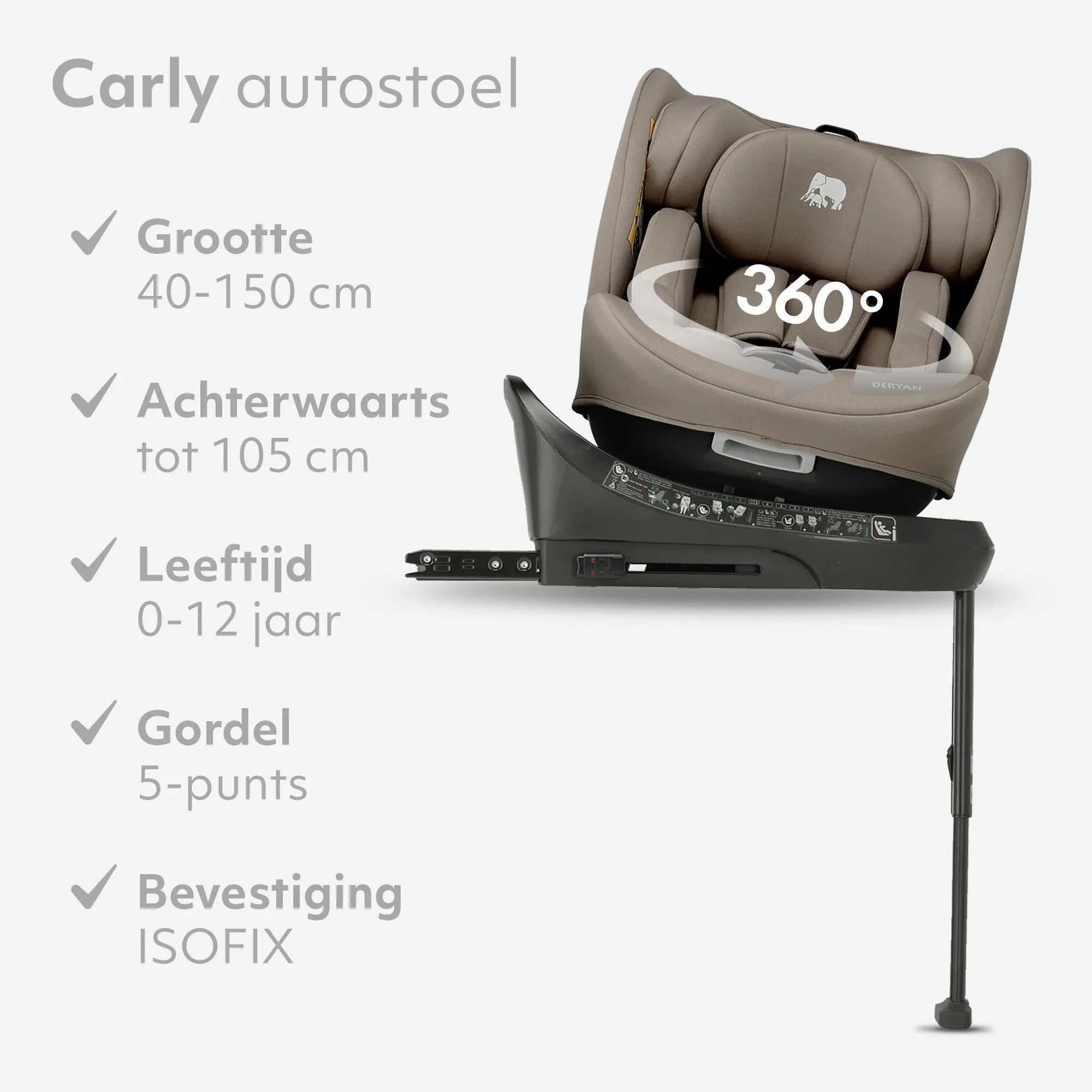 Carly Luxe i-Size Autostoel - 0-36kg - Isofix + steunpoot - 360 draaibaar - Truffle Sand - Image 3