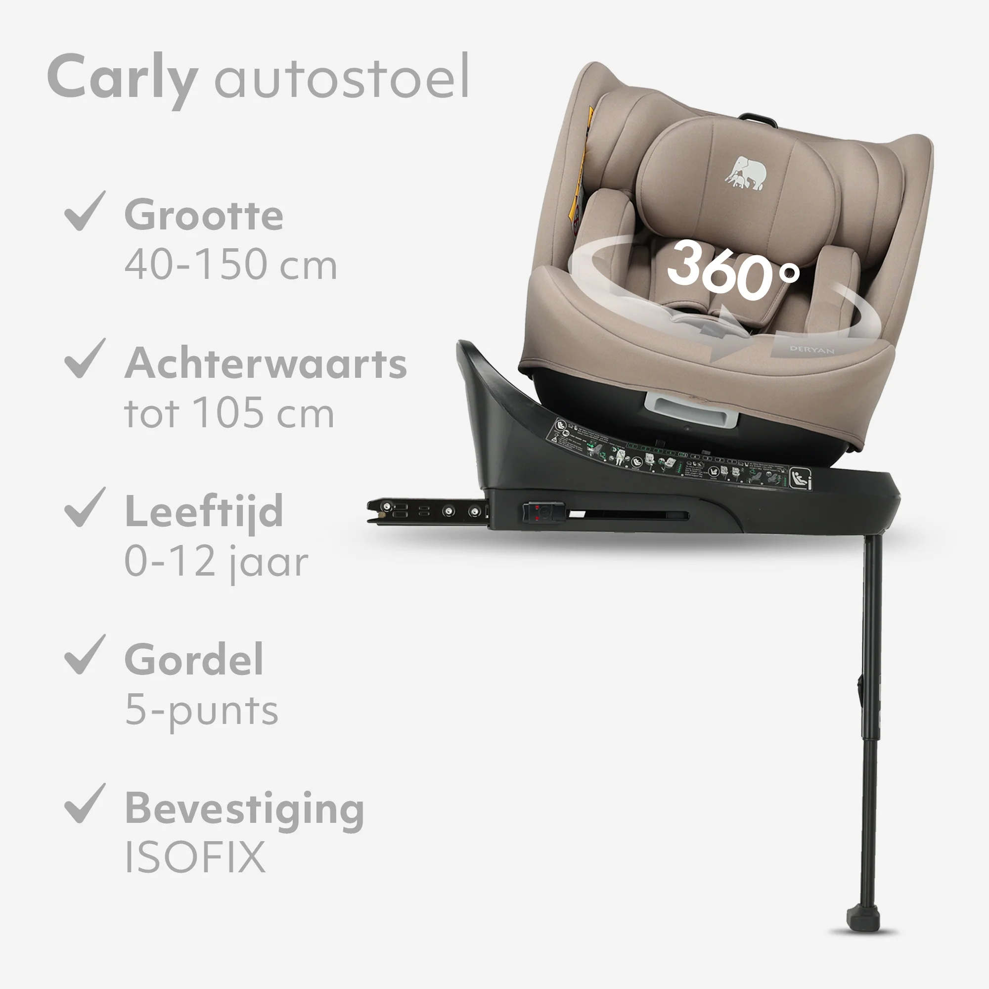 Carly Luxe i-Size Autostoel - 0-36kg - Isofix + steunpoot - 360 draaibaar - Truffle Sand - Image 4