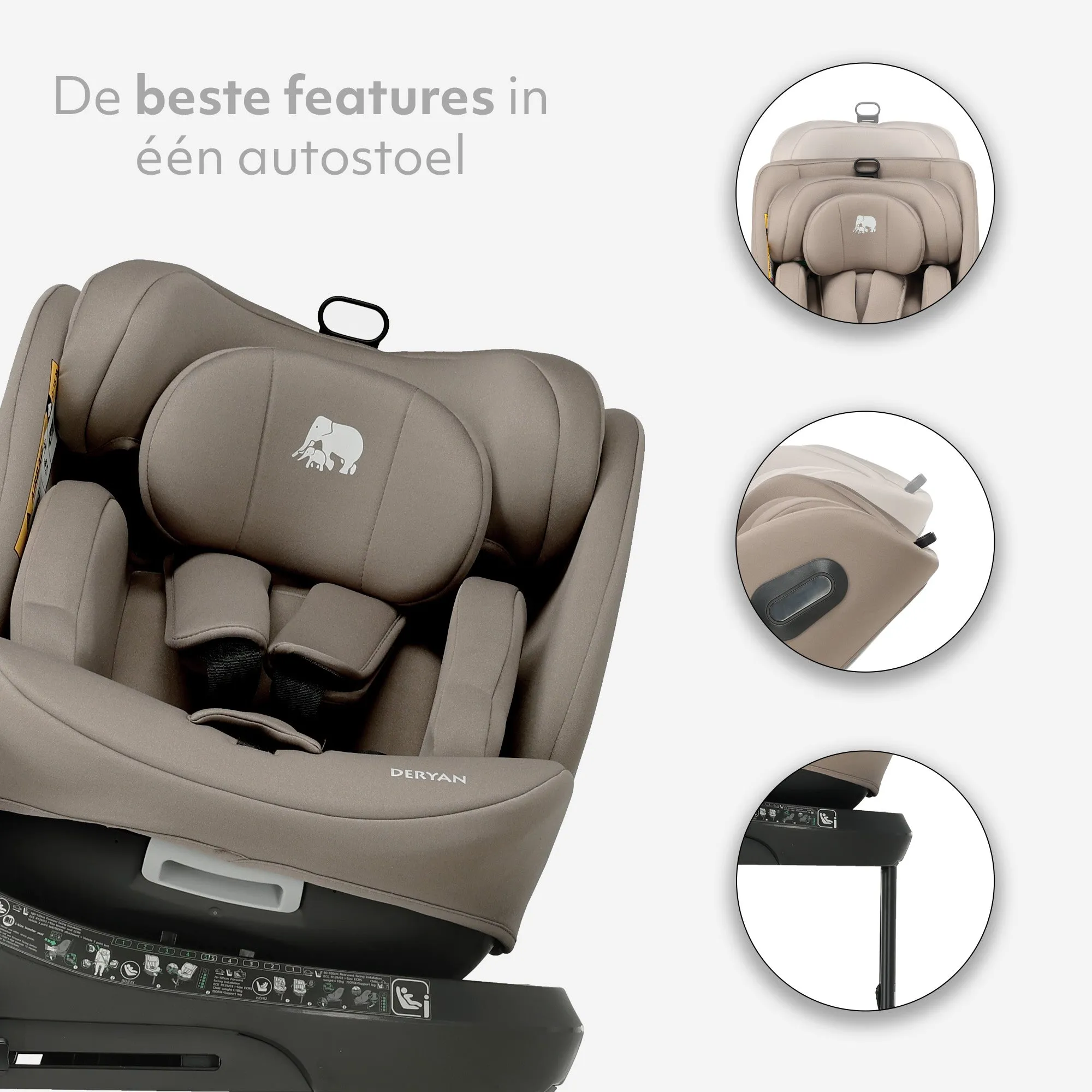 Carly Luxe i-Size Autostoel - 0-36kg - Isofix + steunpoot - 360 draaibaar - Truffle Sand - Image 7