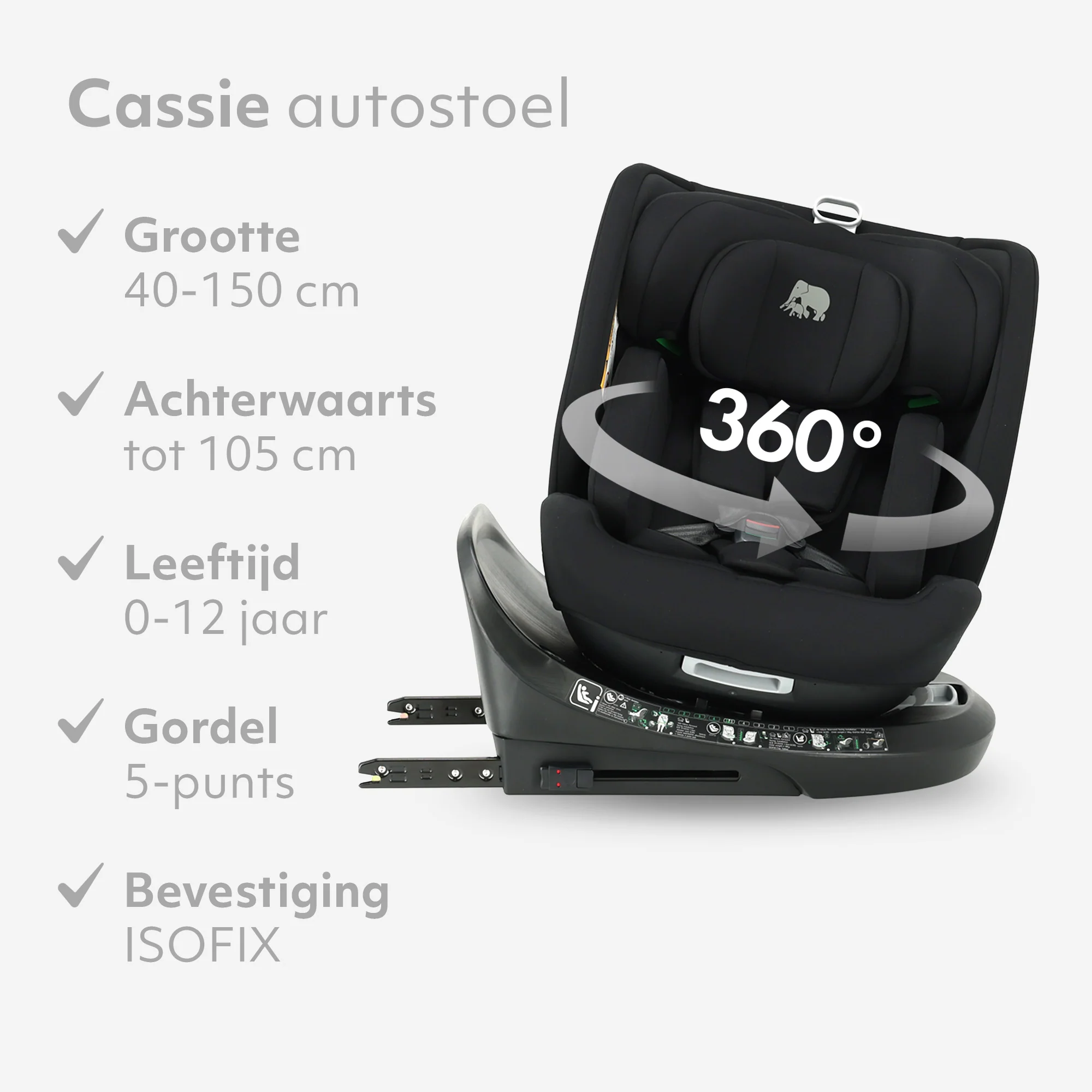 Cassie Luxe I-size Autostoel - Groep 0-1-2-3 - Isofix - Draaibaar 360° - Zwart - Image 3