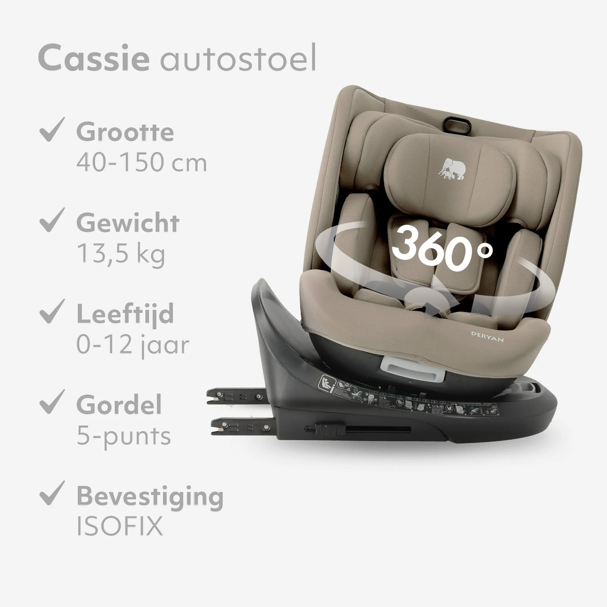 Cassie Luxe i-Size/isofix 360° Autostoel 40-150 cm - 0-36 kg - Truffle Sand - Image 6