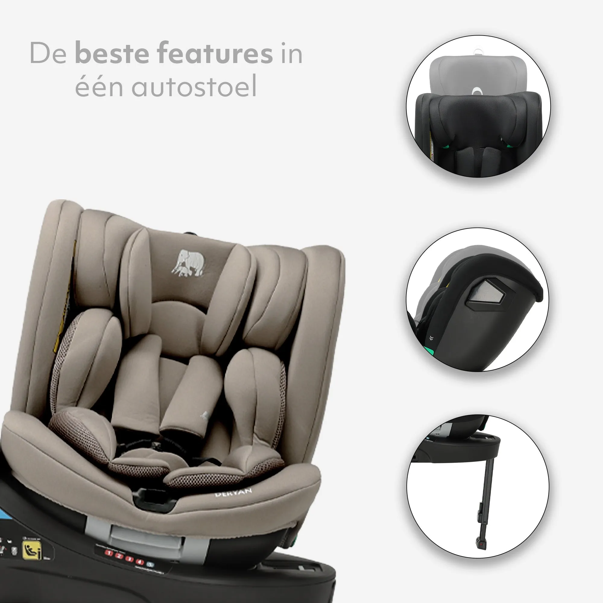 Chase Luxe i-Size/isofix 360° Steunpoot Autostoel 40-150 cm - 0-36 kg - Truffle Sand - Image 4