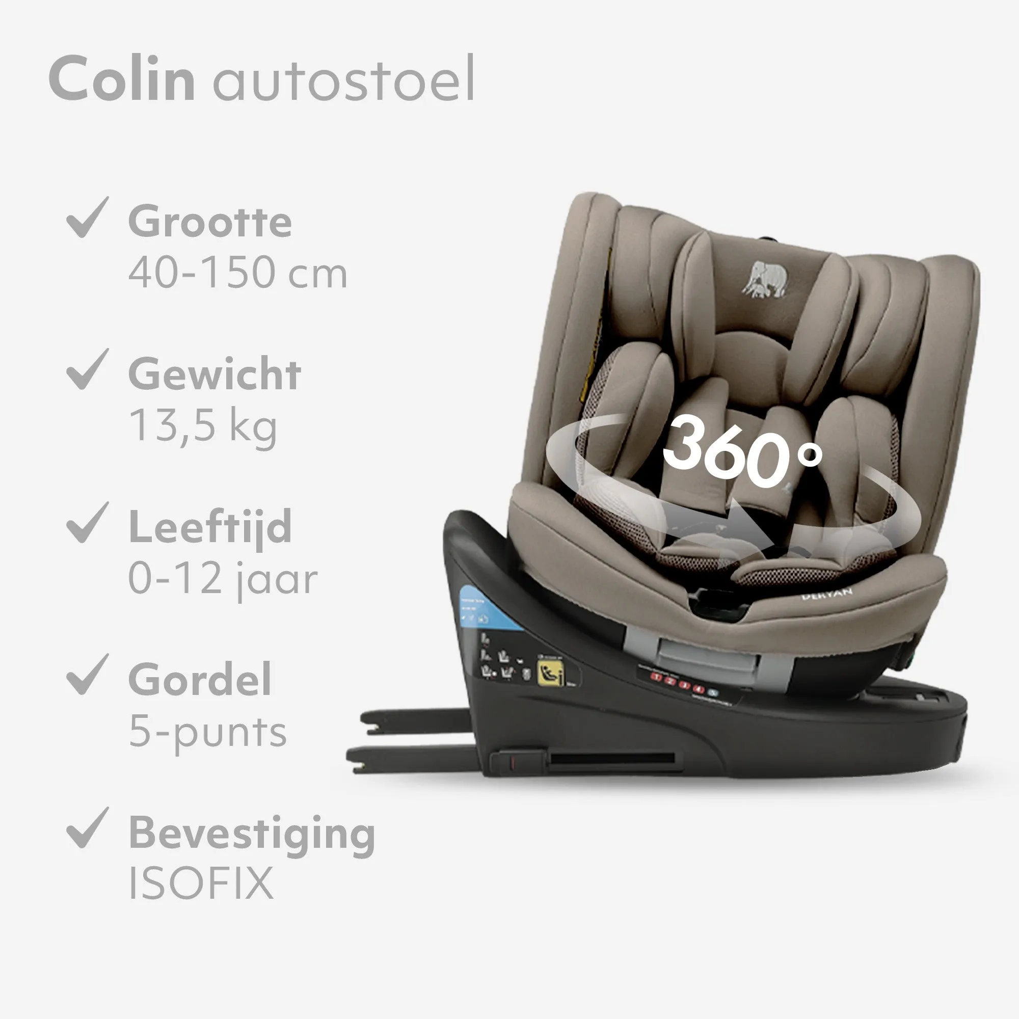 Colin Luxe i-Size/isofix 360° Autostoel 40-150 cm - 0-36 kg - Truffle Sand - Image 4
