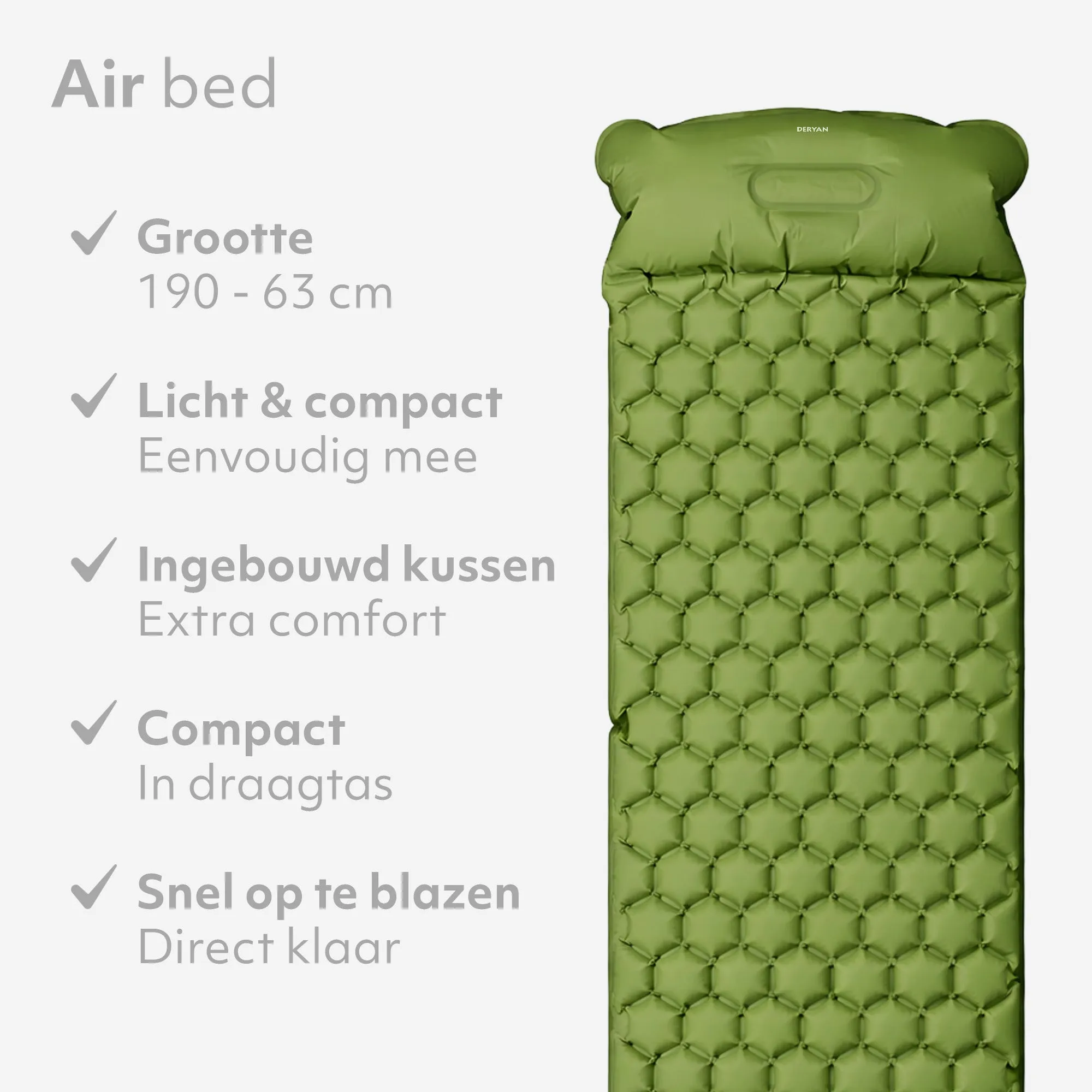 Deryan Air Bed - Luchtbed Kamperen - Inclusief tas - Groen - Image 3