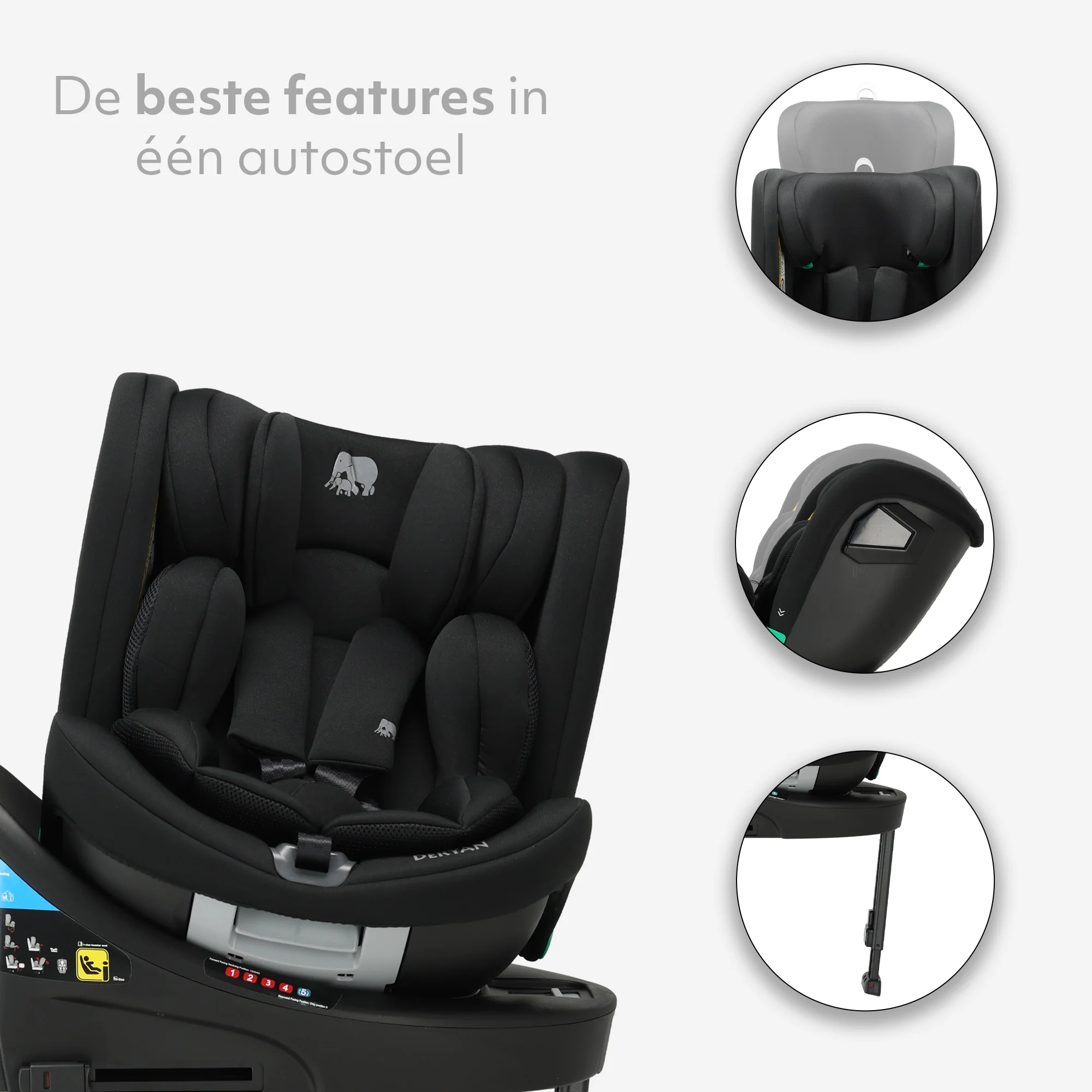 Chase Luxe i-Size Autostoel - 0-36kg - Isofix steunpoot - 360 draaibaar - Zwart - Image 4