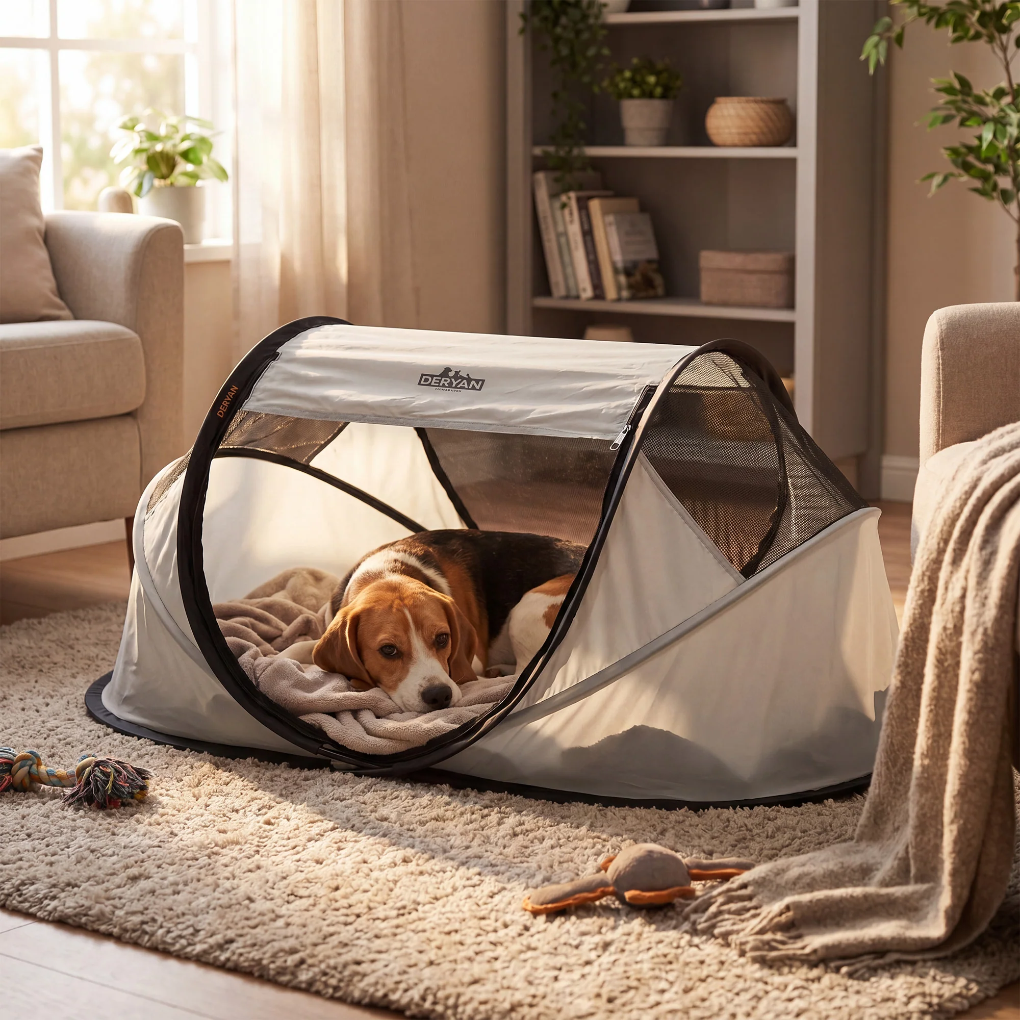 Deryan Dogs & Cats - Luxe Pop-Up Pet Travel-Cot - Hondenren - Pop-up systeem - Opvouwbare bench - Extra dik gaas - Medium - Image 2