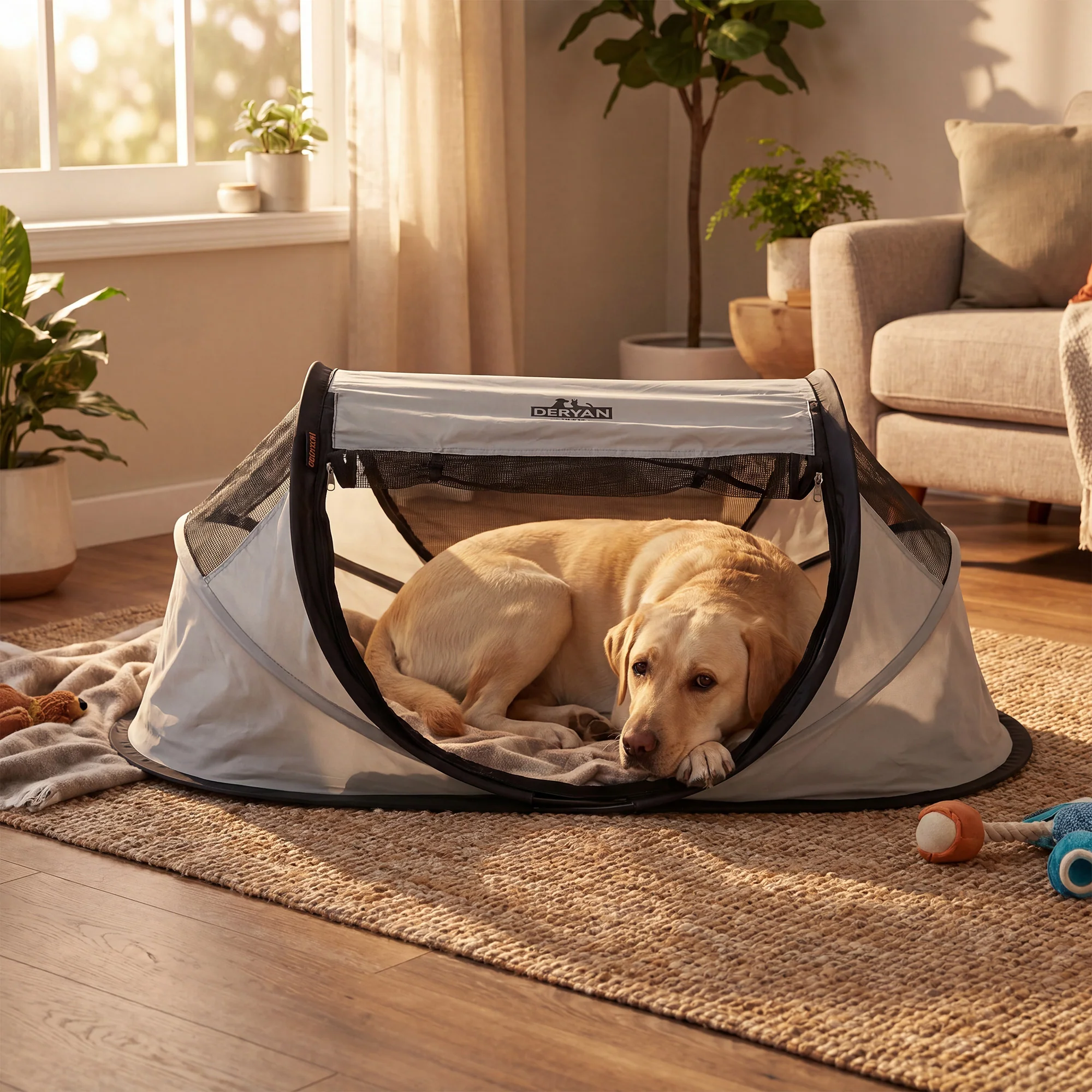 Deryan Dogs & Cats - Luxe Pop-Up Pet Travel-Cot - Hondenren - Pop-up systeem - Opvouwbare bench - Extra dik gaas - Medium - Image 4