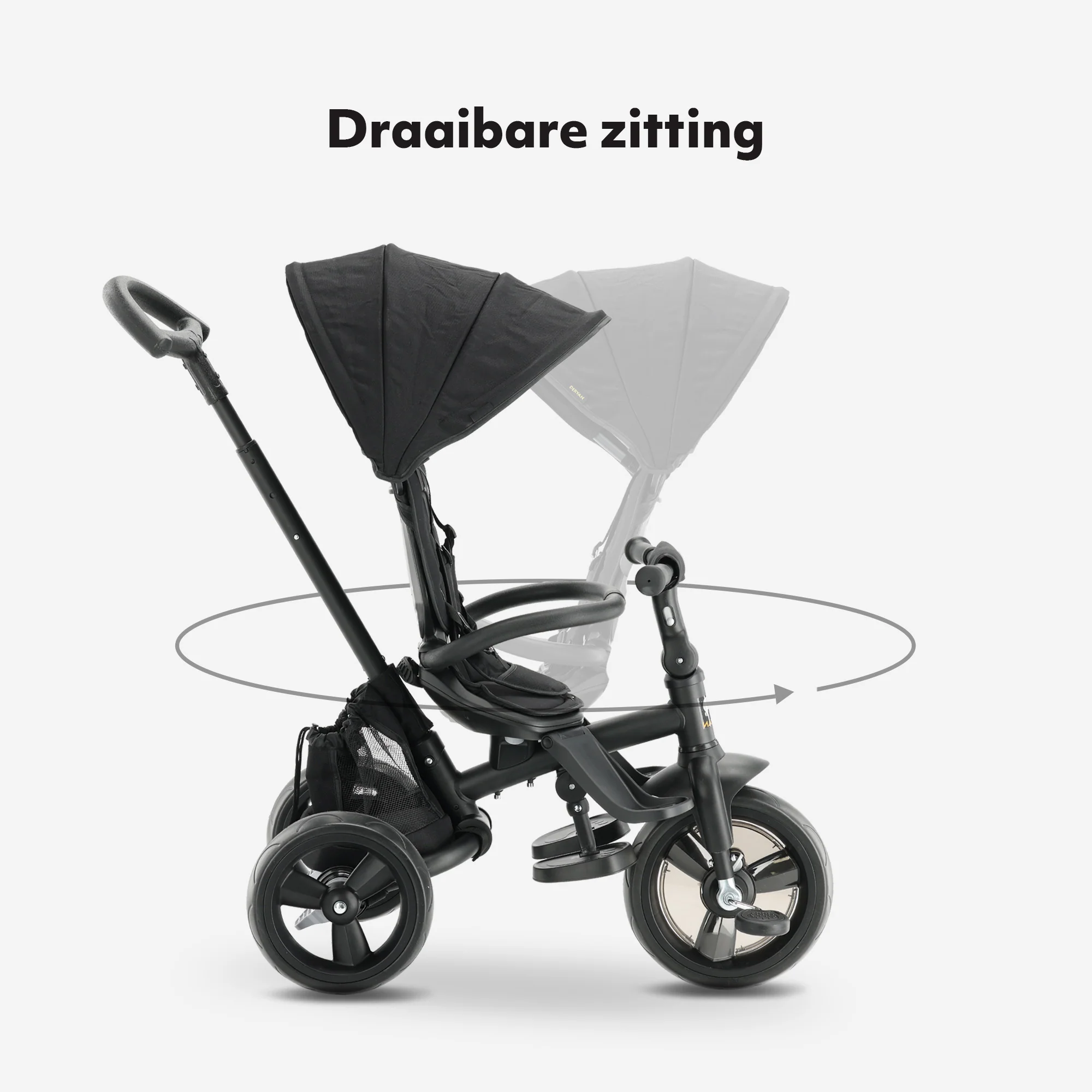 Explorer Luxe Driewieler met duwstang - Opvouwbaar met mandje zwart - Image 4