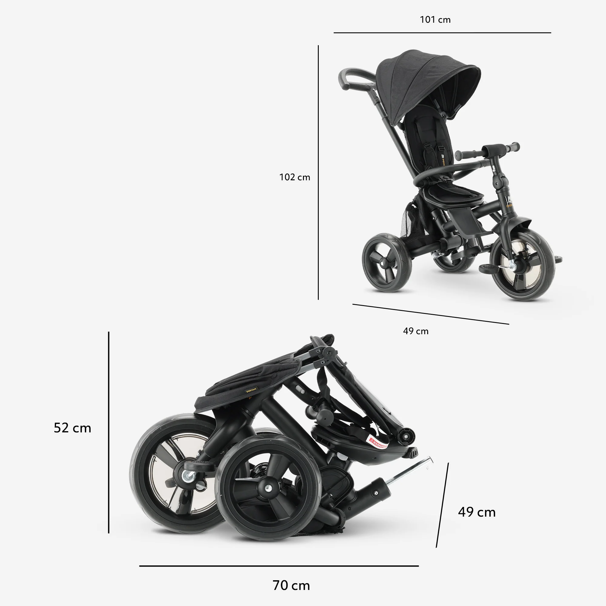 Explorer Luxe Driewieler met duwstang - Opvouwbaar met mandje zwart - Image 6