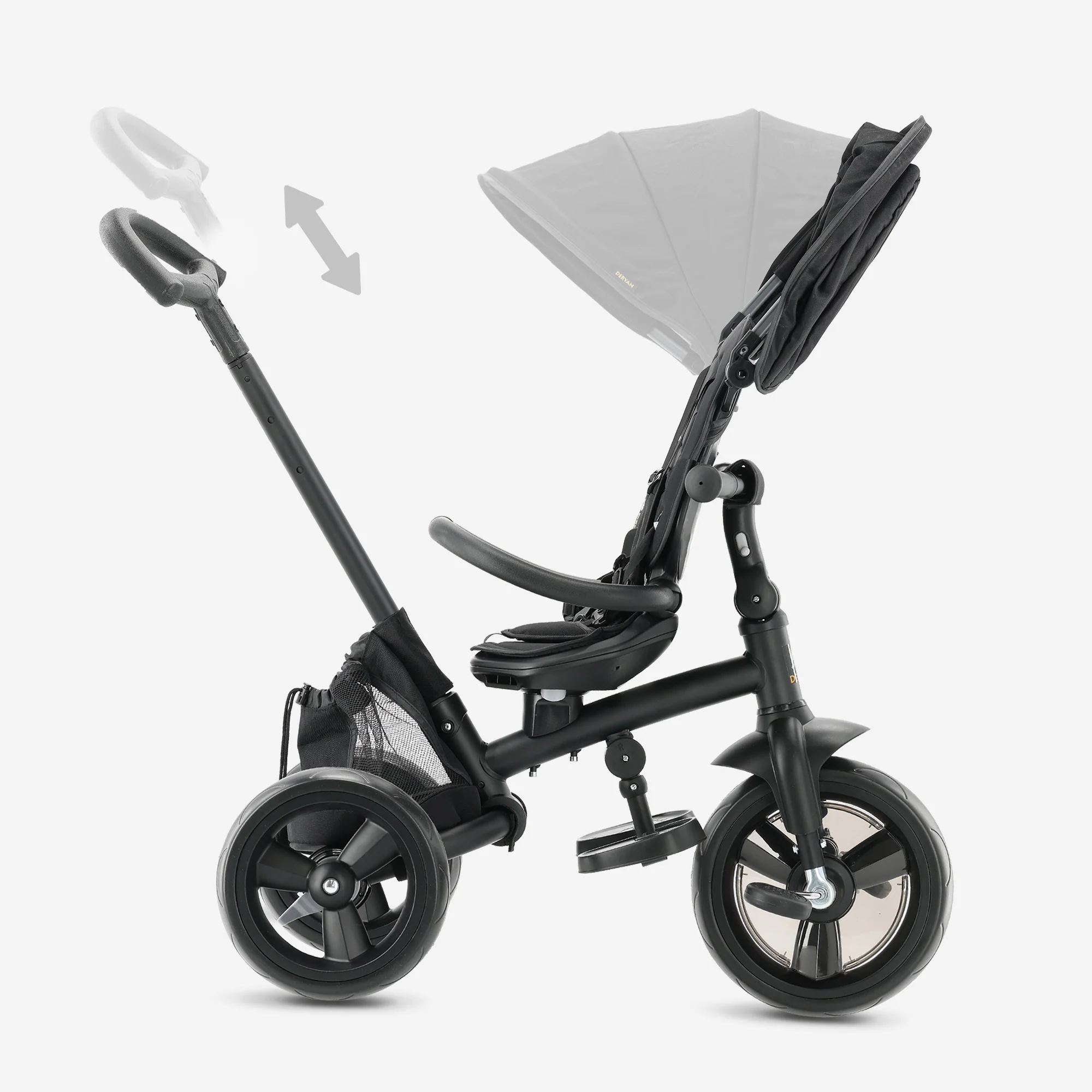 Explorer Luxe Driewieler met duwstang - Opvouwbaar met mandje zwart - Image 7