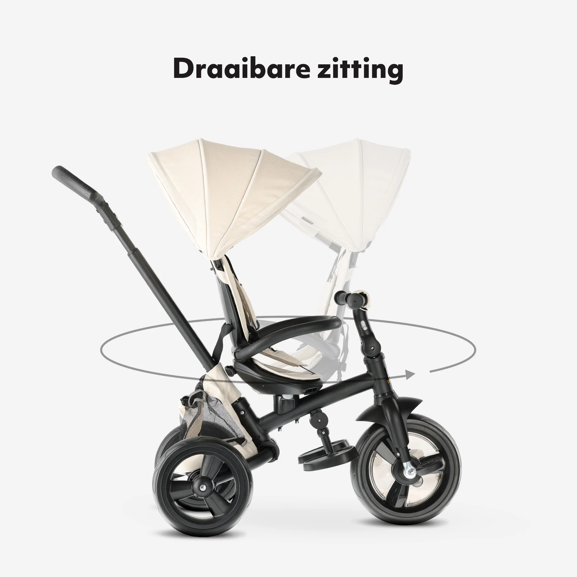 Explorer Luxe Driewieler met duwstang - Opvouwbaar met mandje cream - Image 4
