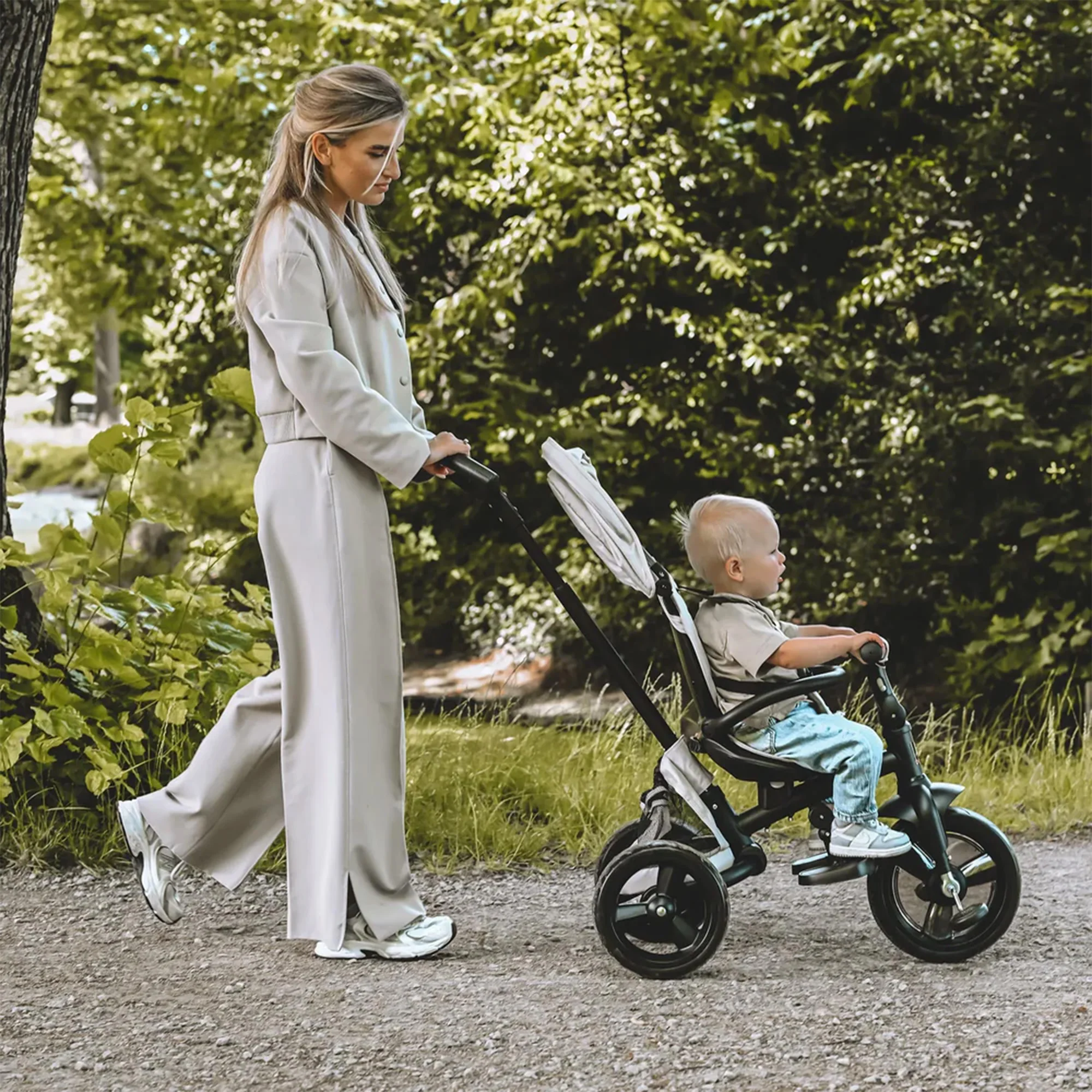 Explorer Luxe Driewieler met duwstang - Opvouwbaar met mandje cream - Image 8
