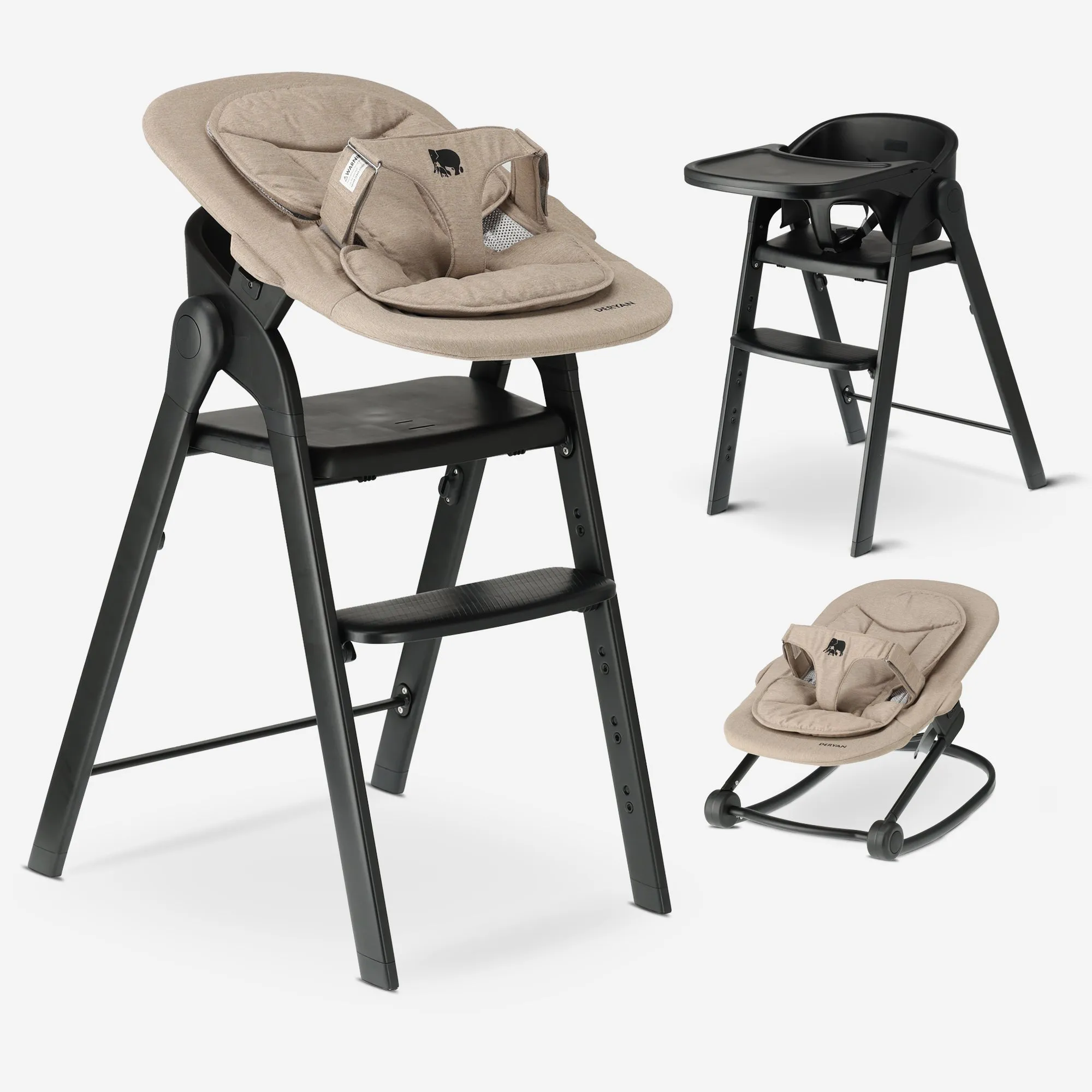 Deryan Luxe Kinderstoel met Bouncer - Zwart/Nougat