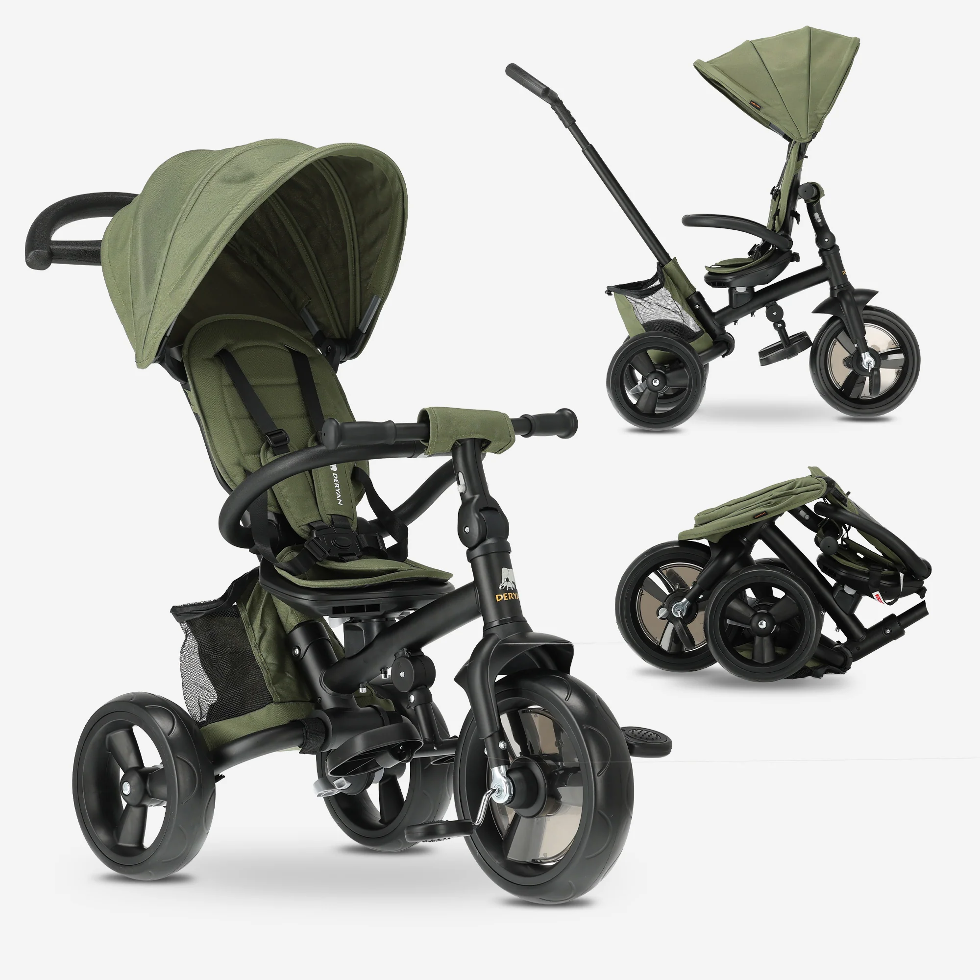Explorer Luxe Driewieler met duwstang - Opvouwbaar met mandje groen
