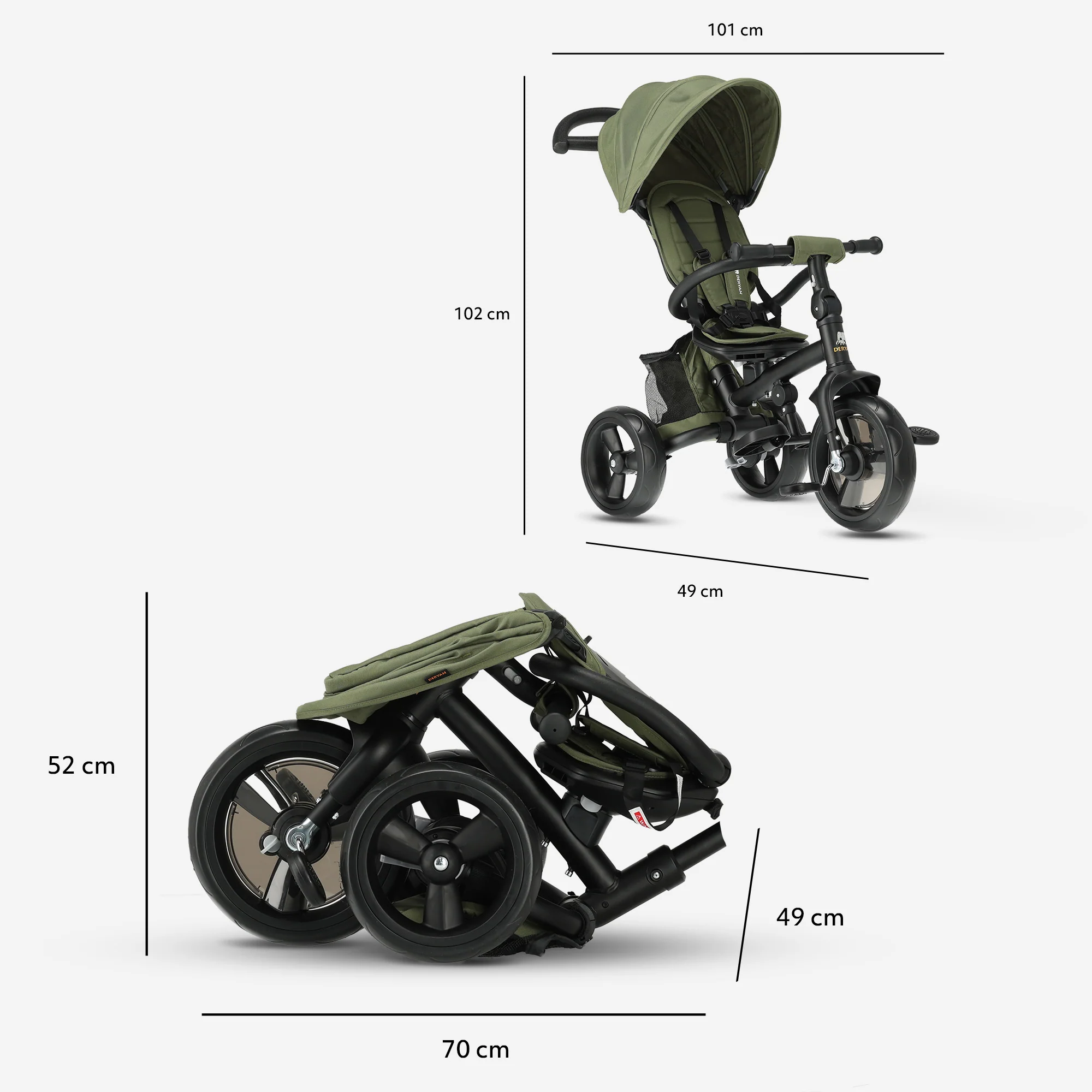 Explorer Luxe Driewieler met duwstang - Opvouwbaar met mandje groen - Image 8