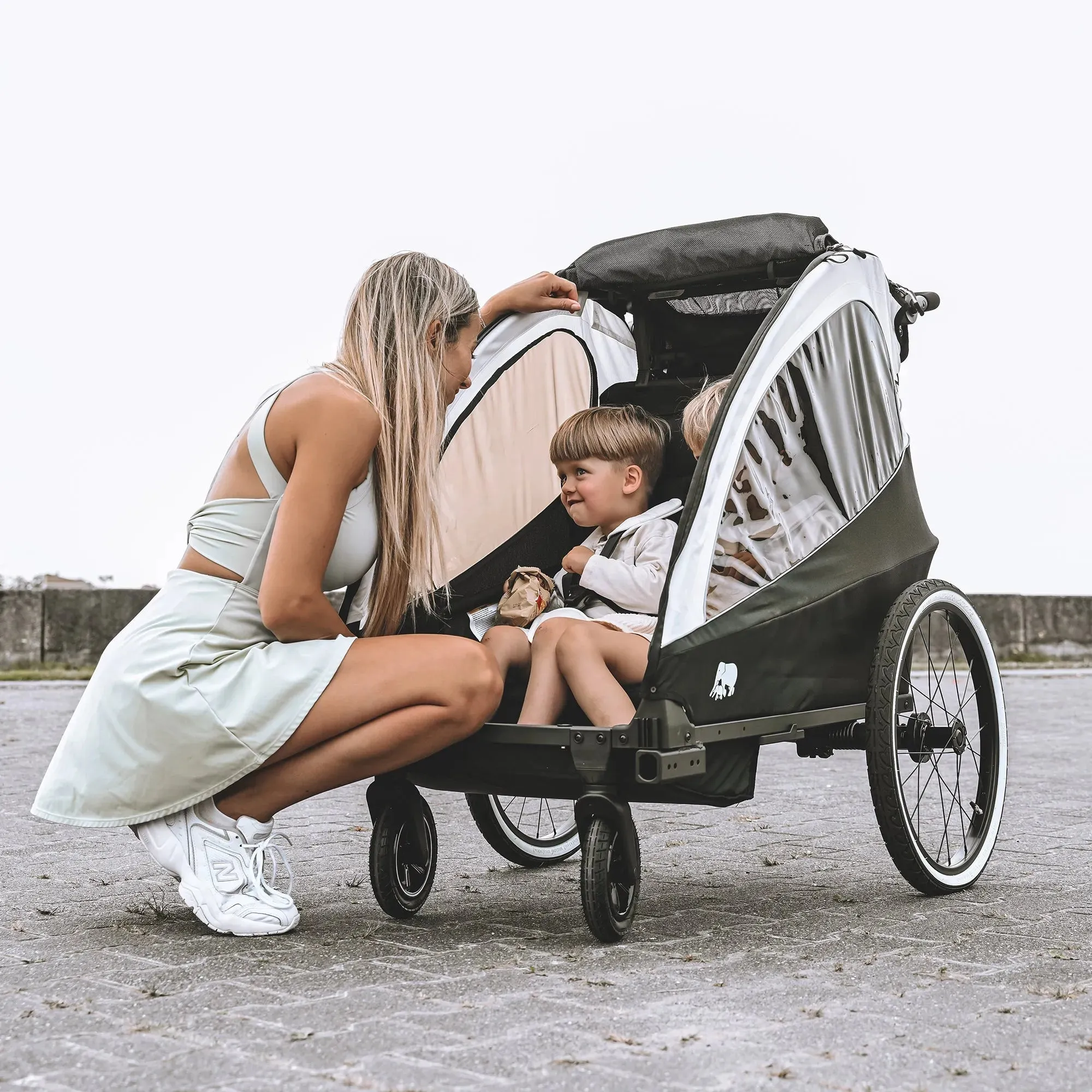 Luxe Fietskar - fietskar en wandelwagen en hardloopkinderwagen - Zwart/Cream - Image 4