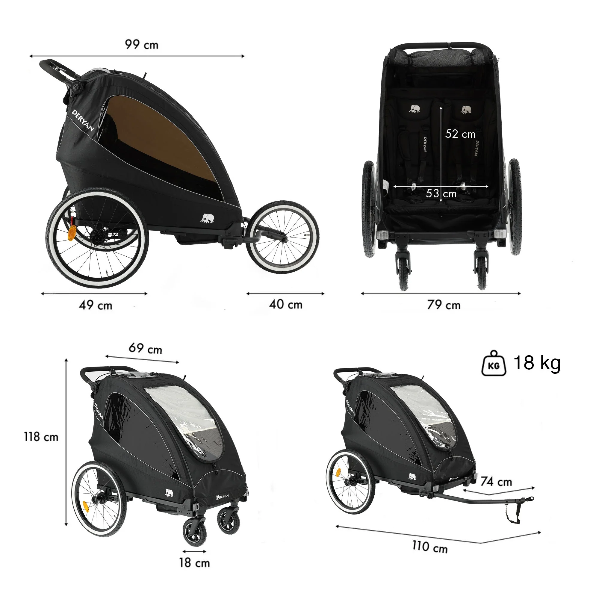 Luxe Fietskar - fietskar en wandelwagen en hardloopkinderwagen - Zwart - Image 12