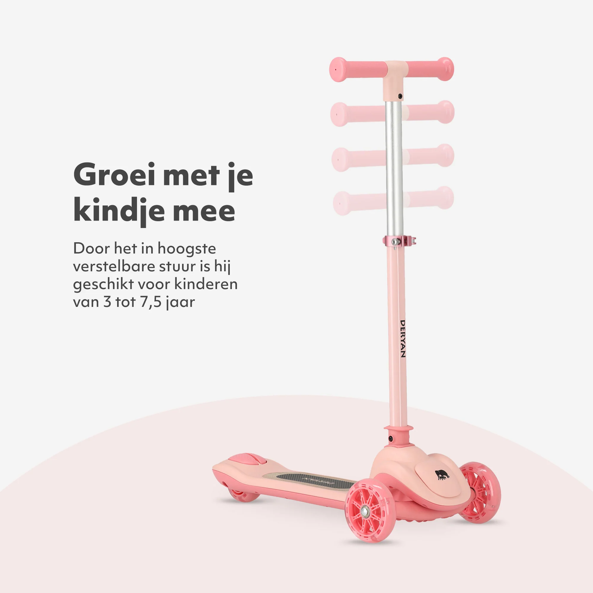 Harvey Kinderstep step 3 wielen - leeftijdsgroep 3+ - max 50kg - LED verlichting in de wielen - hoogte verstelbaar 65-70-75-80 cm - Roze - Image 4