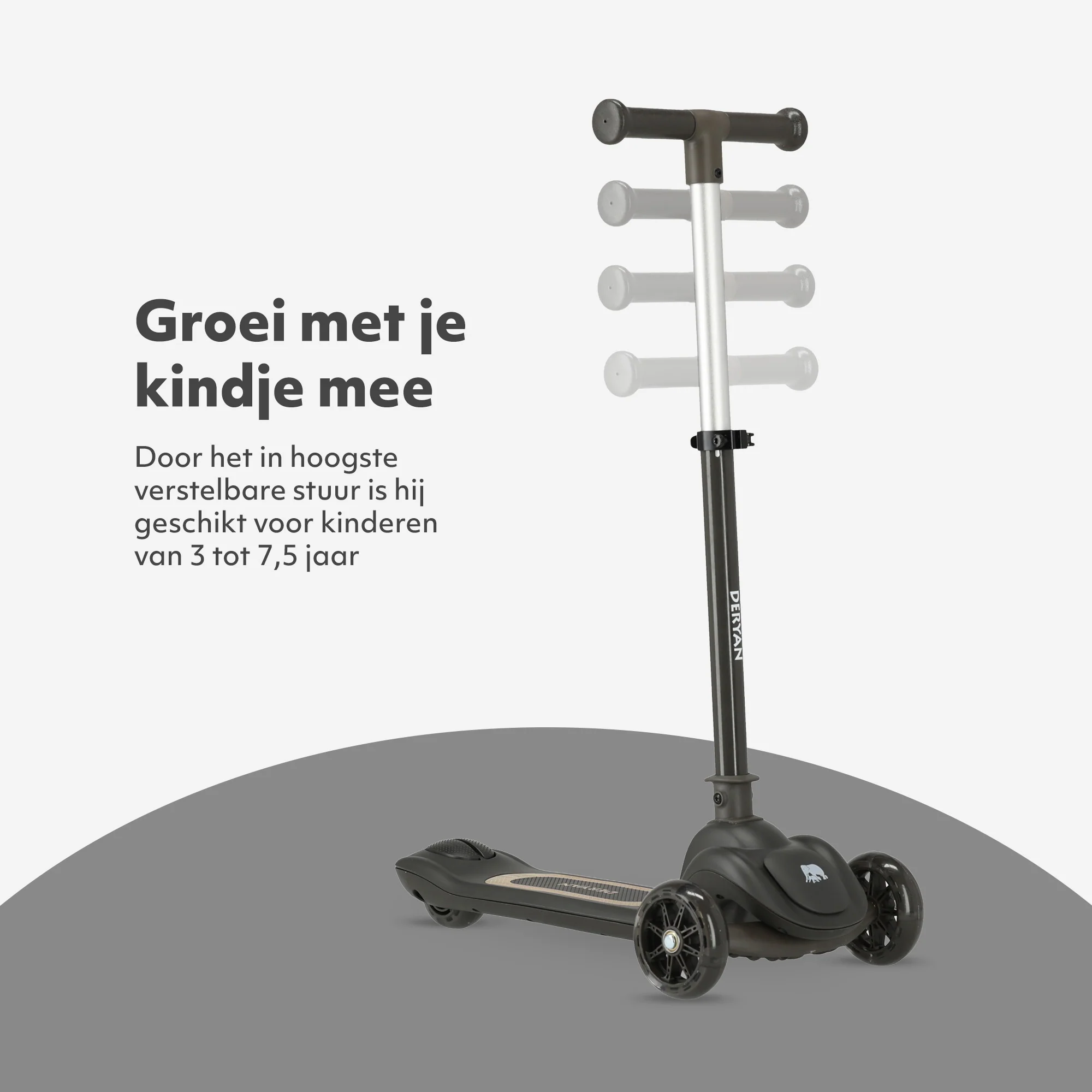 Harvey Kinderstep step 3 wielen - leeftijdsgroep 3+ - max 50kg - LED verlichting in de wielen - hoogte verstelbaar 65-70-75-80 cm - Zwart - Image 3