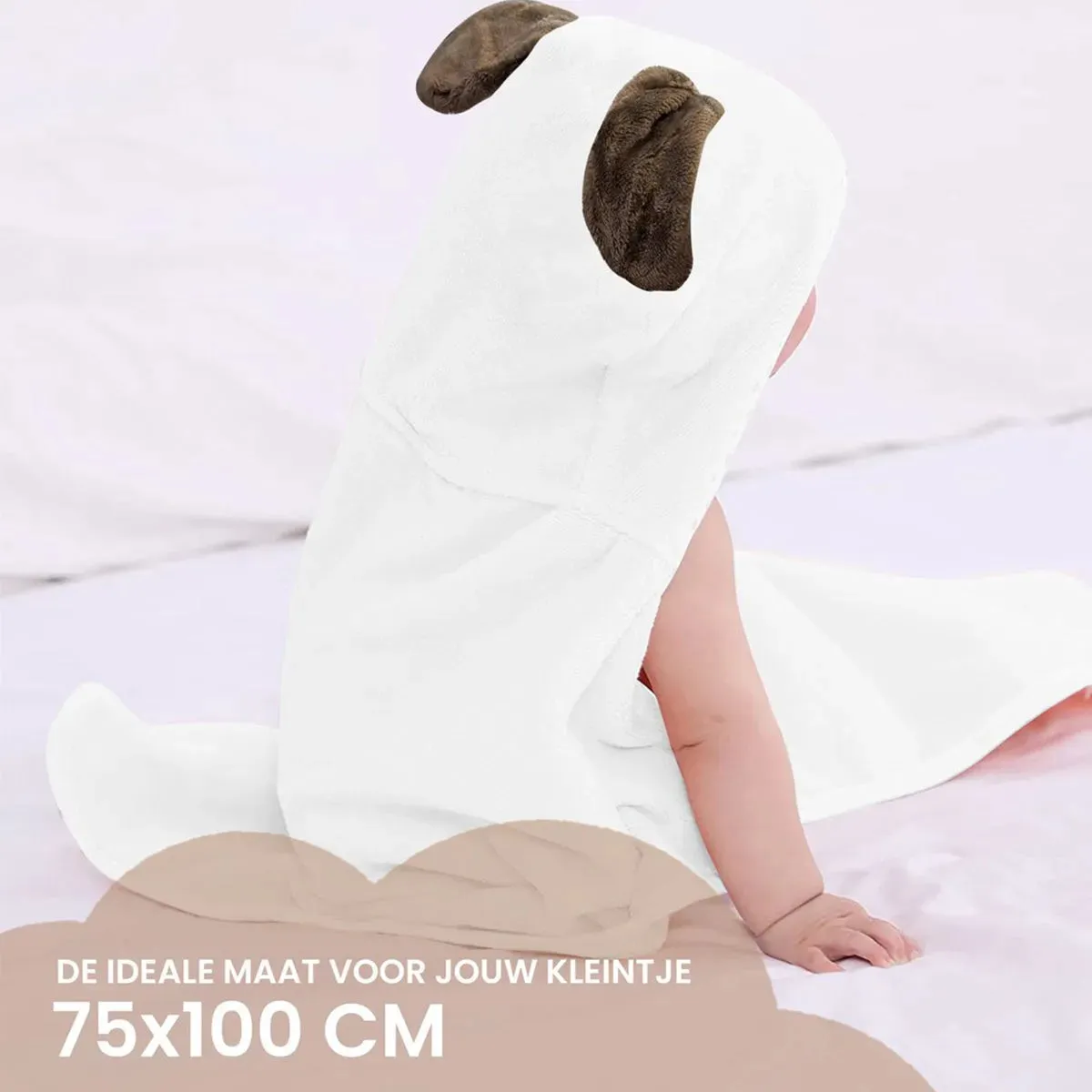 Konijn Bruin Multifunctionele Baby Fleece deken met capuchon – Wikkeldeken – Deken 75x100 cm - Image 3
