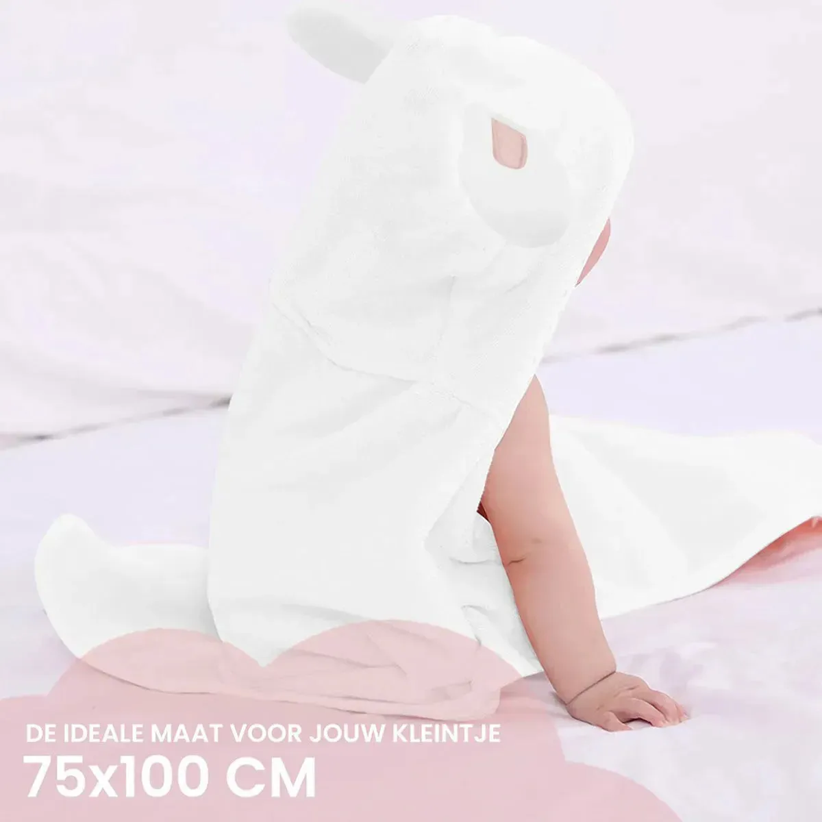 Konijn Roze Multifunctionele Baby Fleece deken met capuchon – Wikkeldeken – Deken 75x100 cm - Image 3