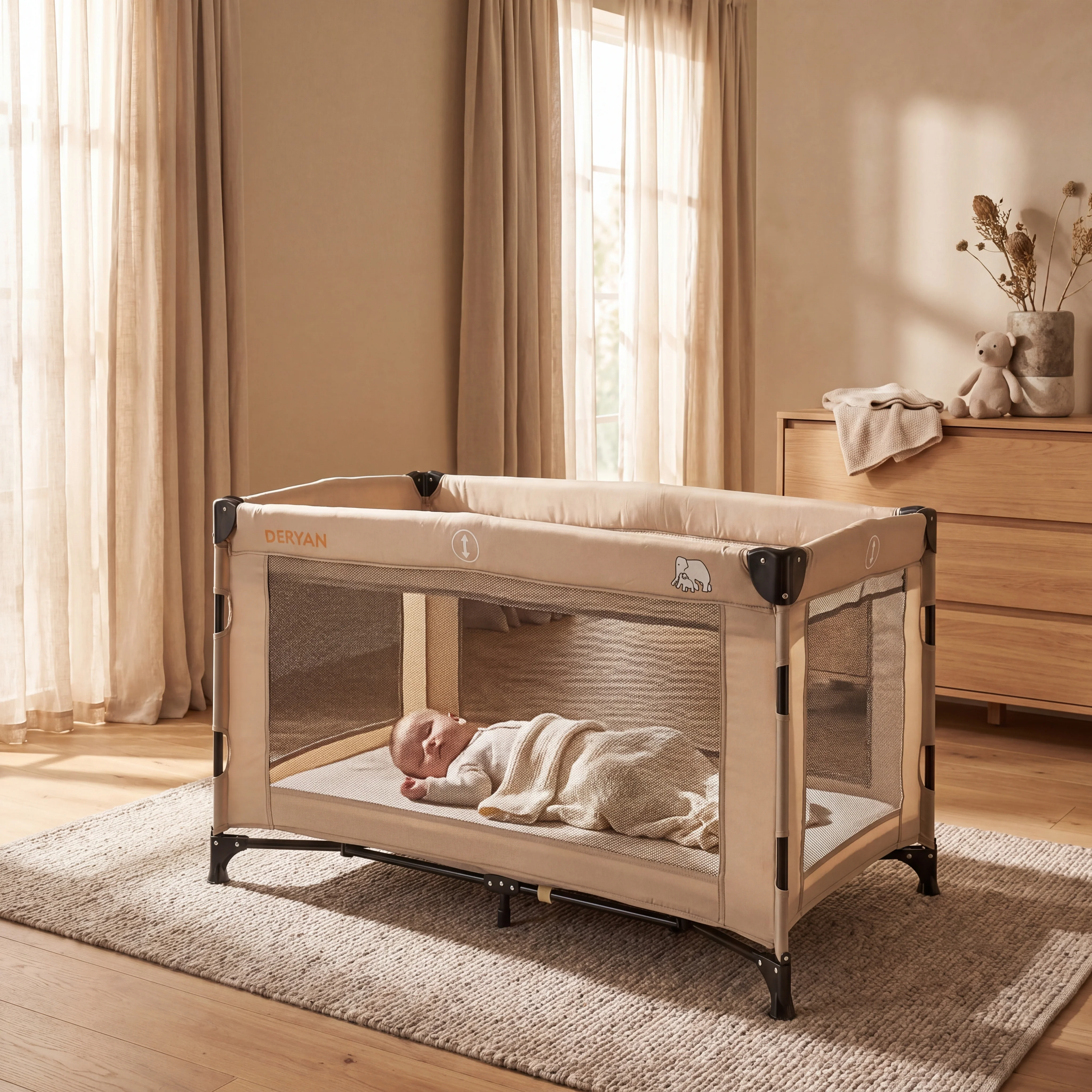 Luxe Campingbed Inclusief transporttas - Inclusief verschoonblad -Inclusief bodemverhoger Nougat - Image 2