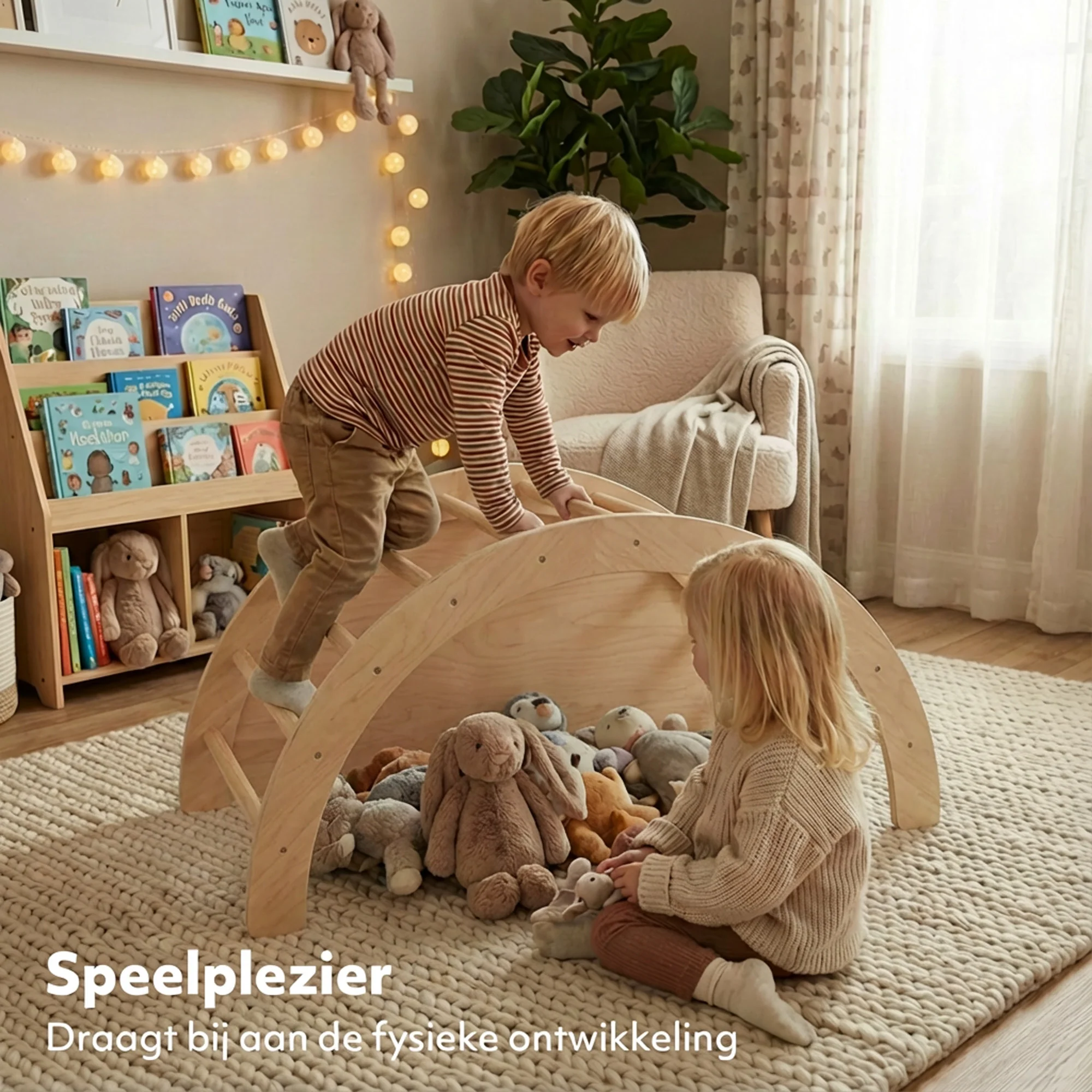 Multifunctionele Klimboog - 5 in 1 model - Speelboog - Klimrek - Speeltoestel - Inclusief Kussen - Tekentafel - Hout - Image 6