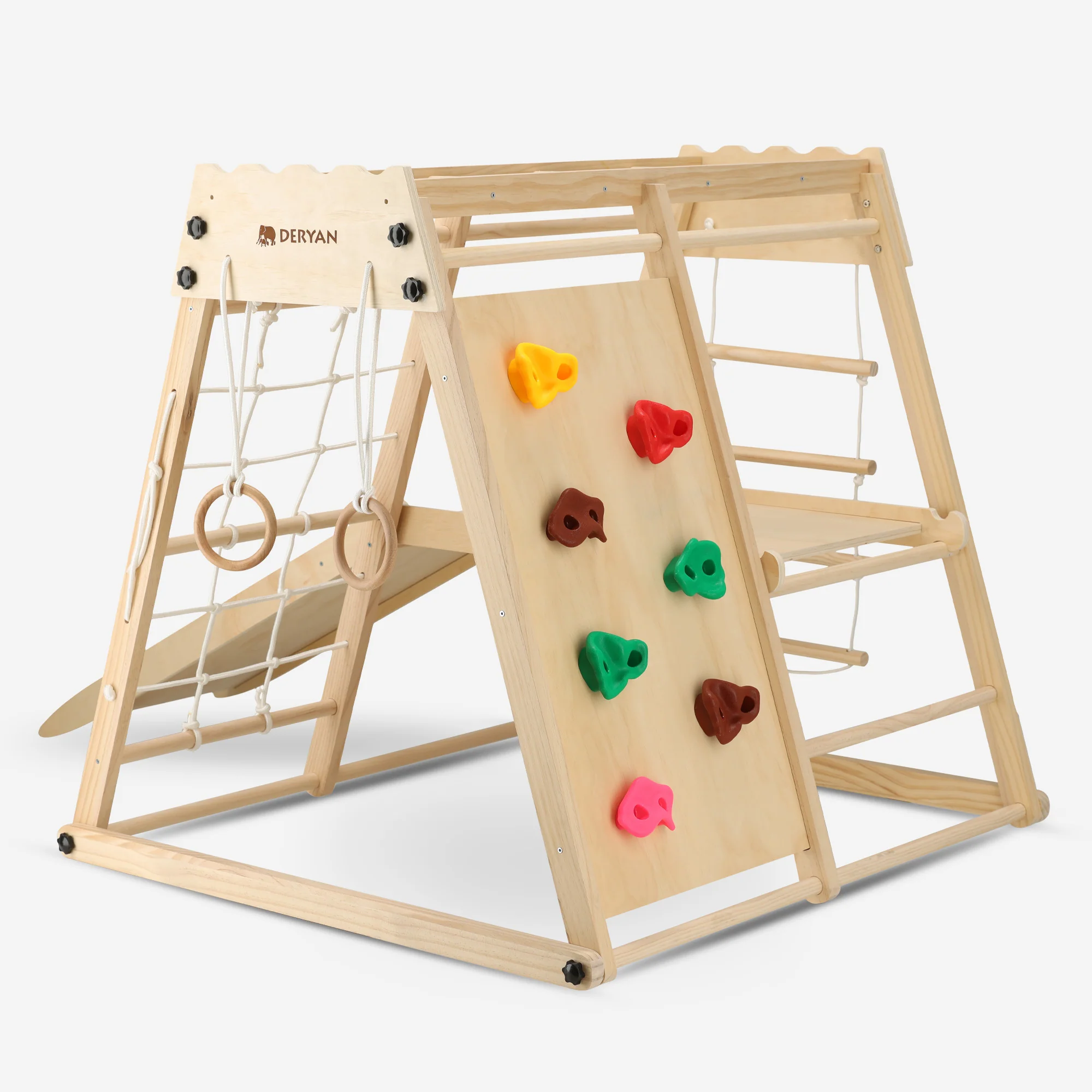 Luxe Houten Speelklimrek - Speeltoestel voor kinderen - Met glijbaan + Klimwand en Accessoires