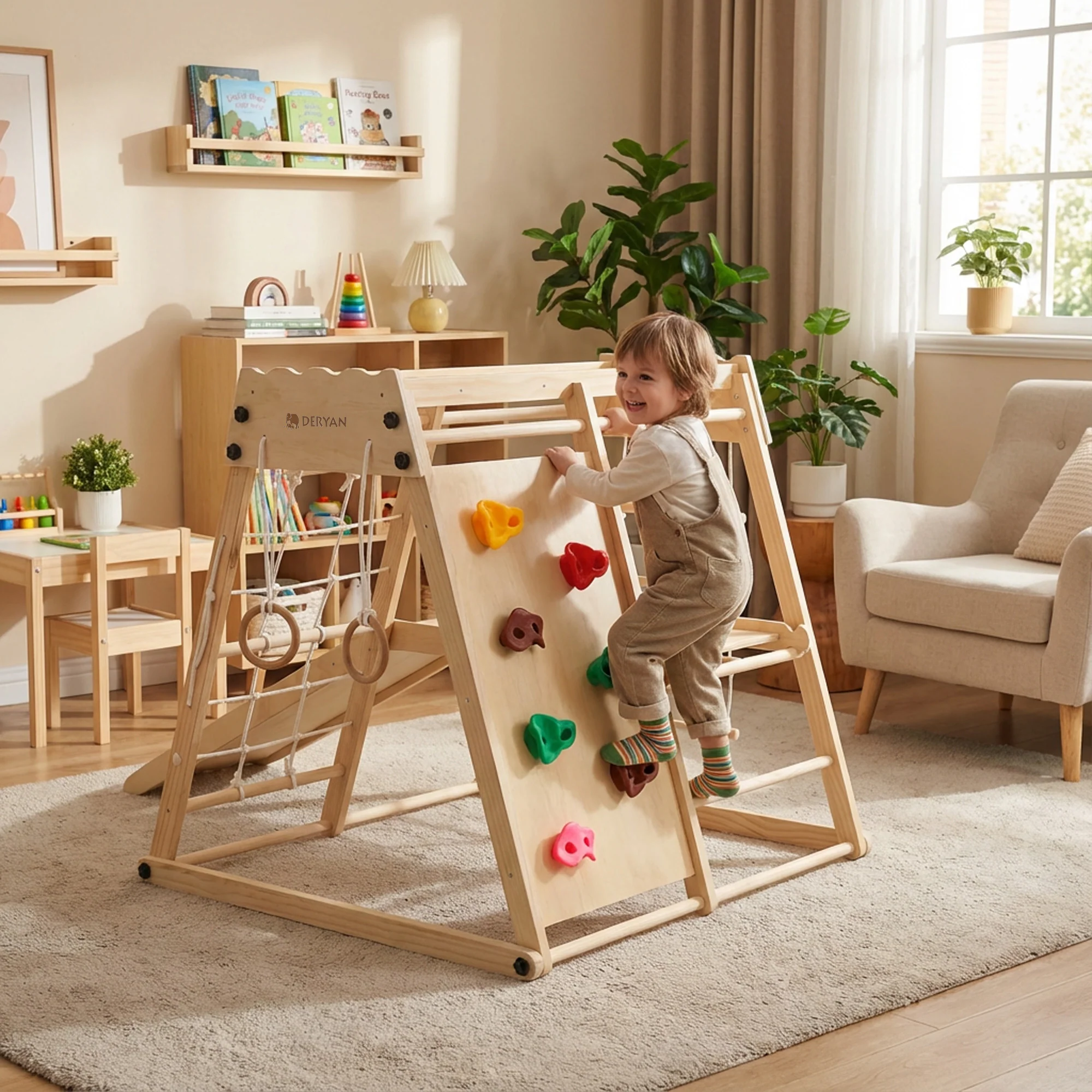 Luxe Houten Speelklimrek - Speeltoestel voor kinderen - Met glijbaan + Klimwand en Accessoires - Image 2