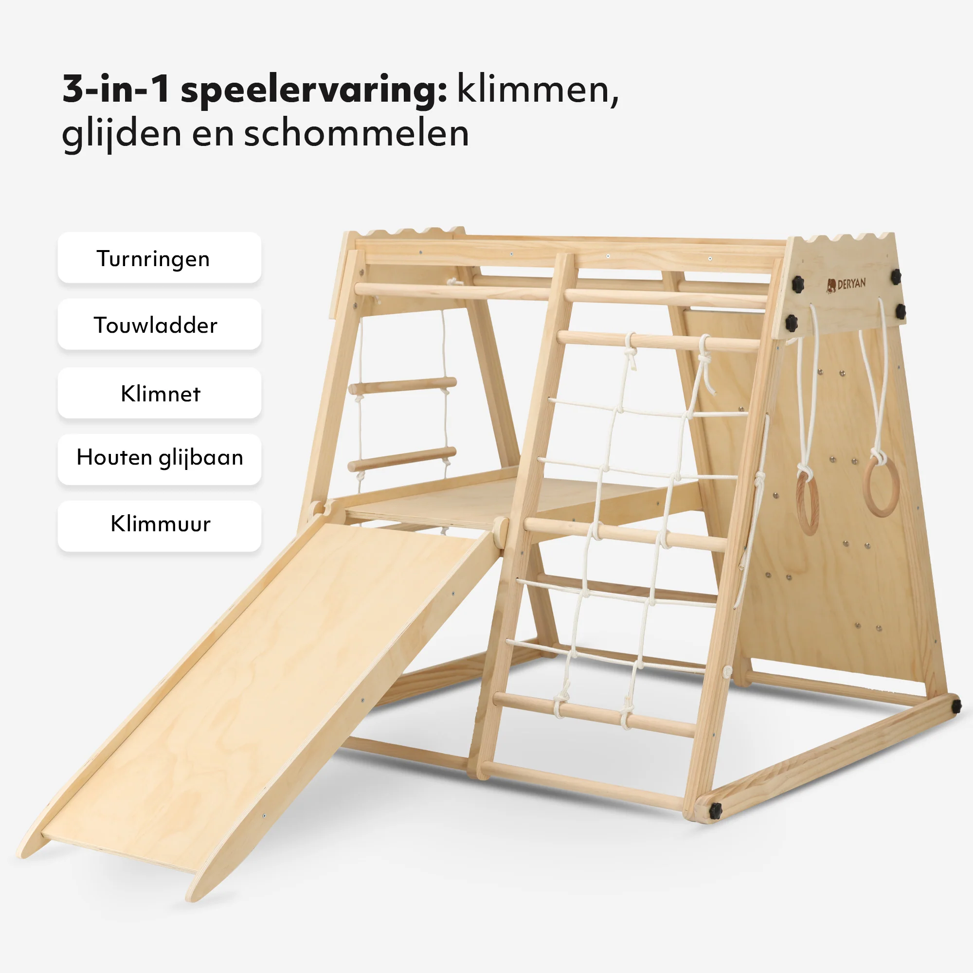 Luxe Houten Speelklimrek - Speeltoestel voor kinderen - Met glijbaan + Klimwand en Accessoires - Image 3