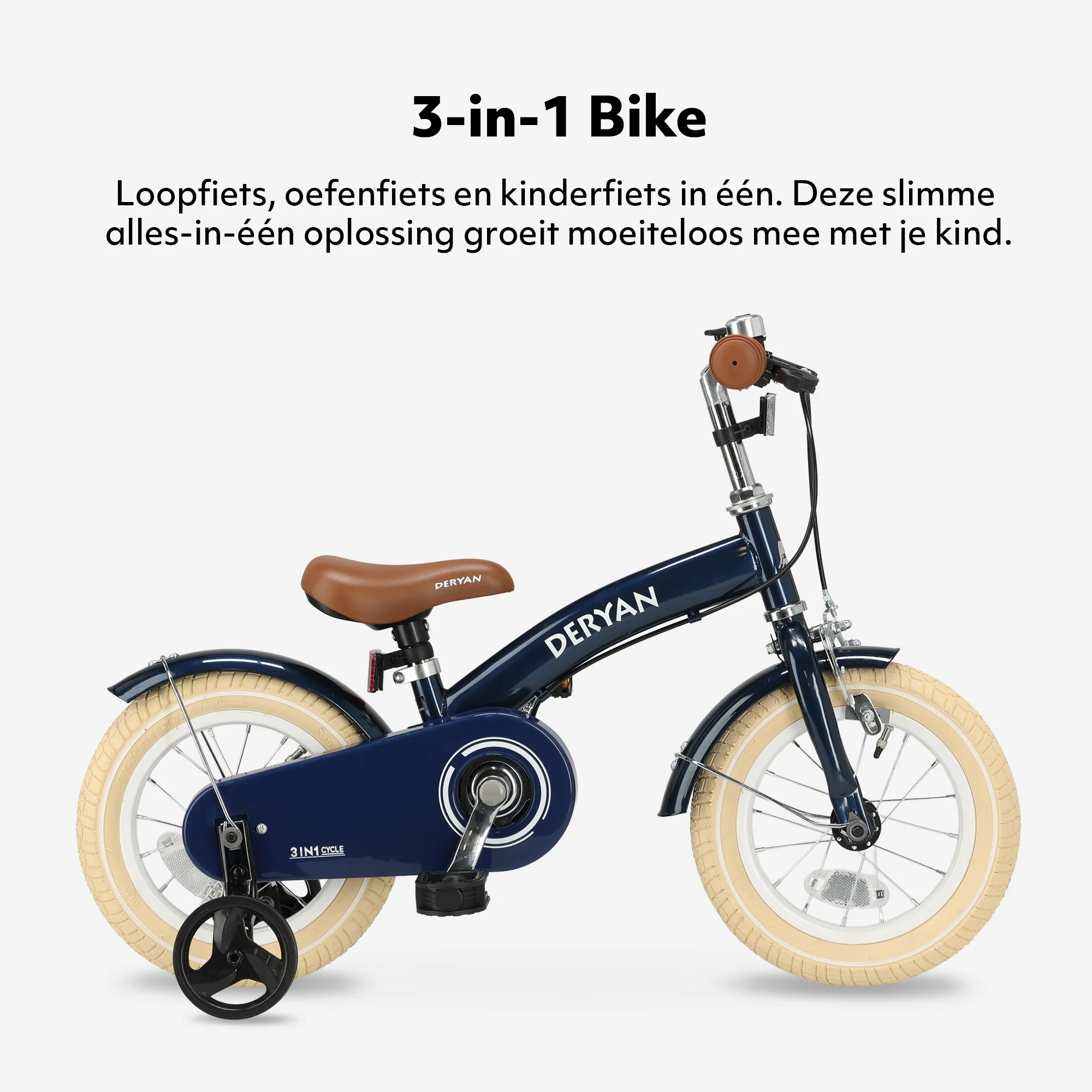 Luxe Kinderfiets 12 inch - 3 in 1 - loopfiets Blauw - Image 3