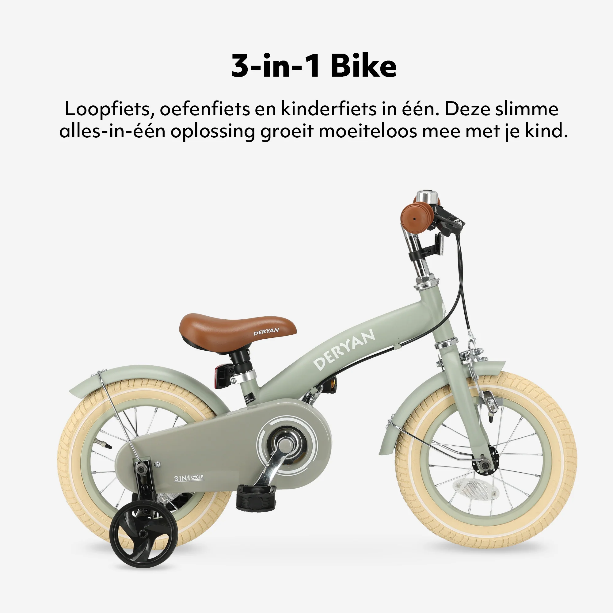 Luxe Kinderfiets 12 inch - 3 in 1 - loopfiets Groen - Image 3