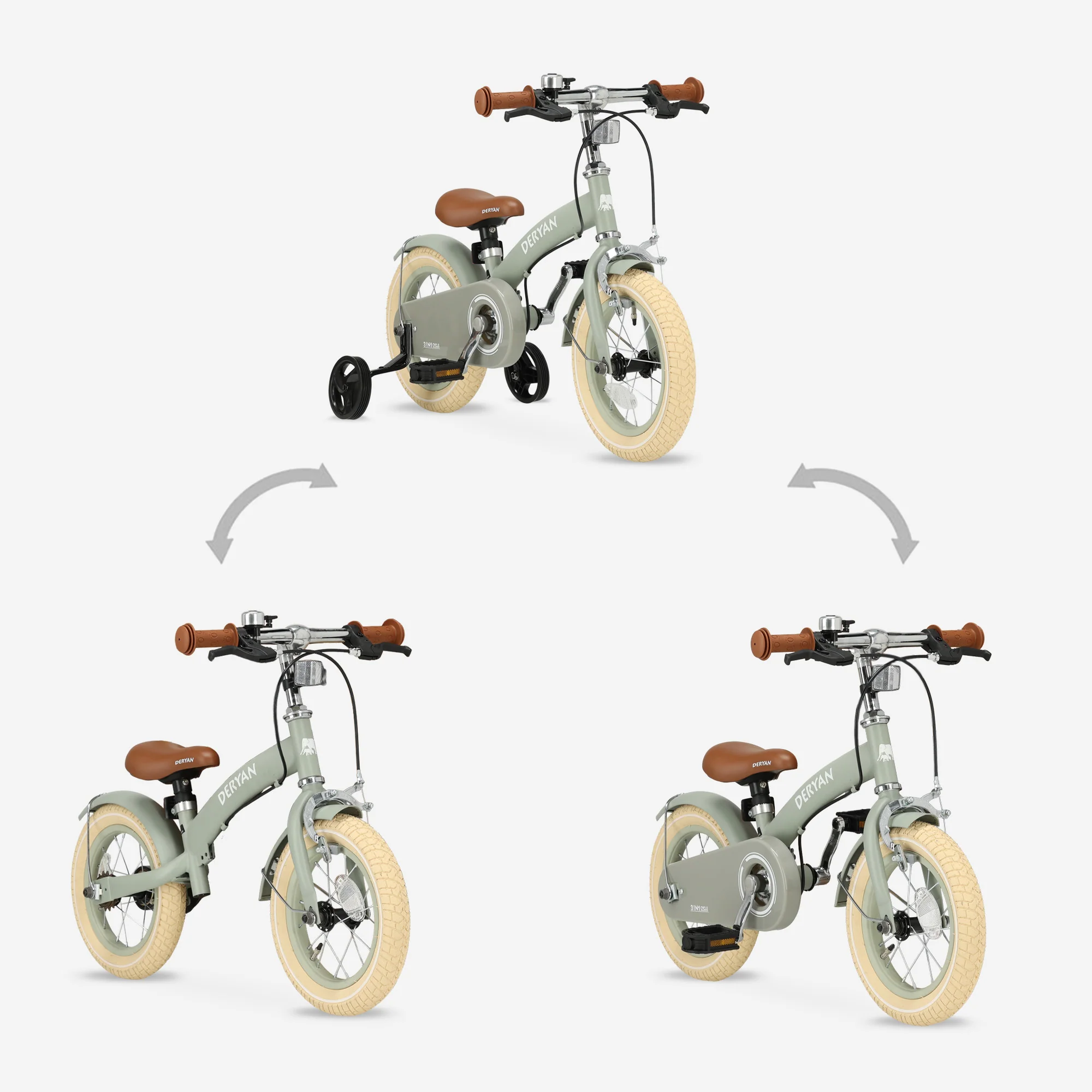 Luxe Kinderfiets 12 inch - 3 in 1 - loopfiets Groen - Image 7