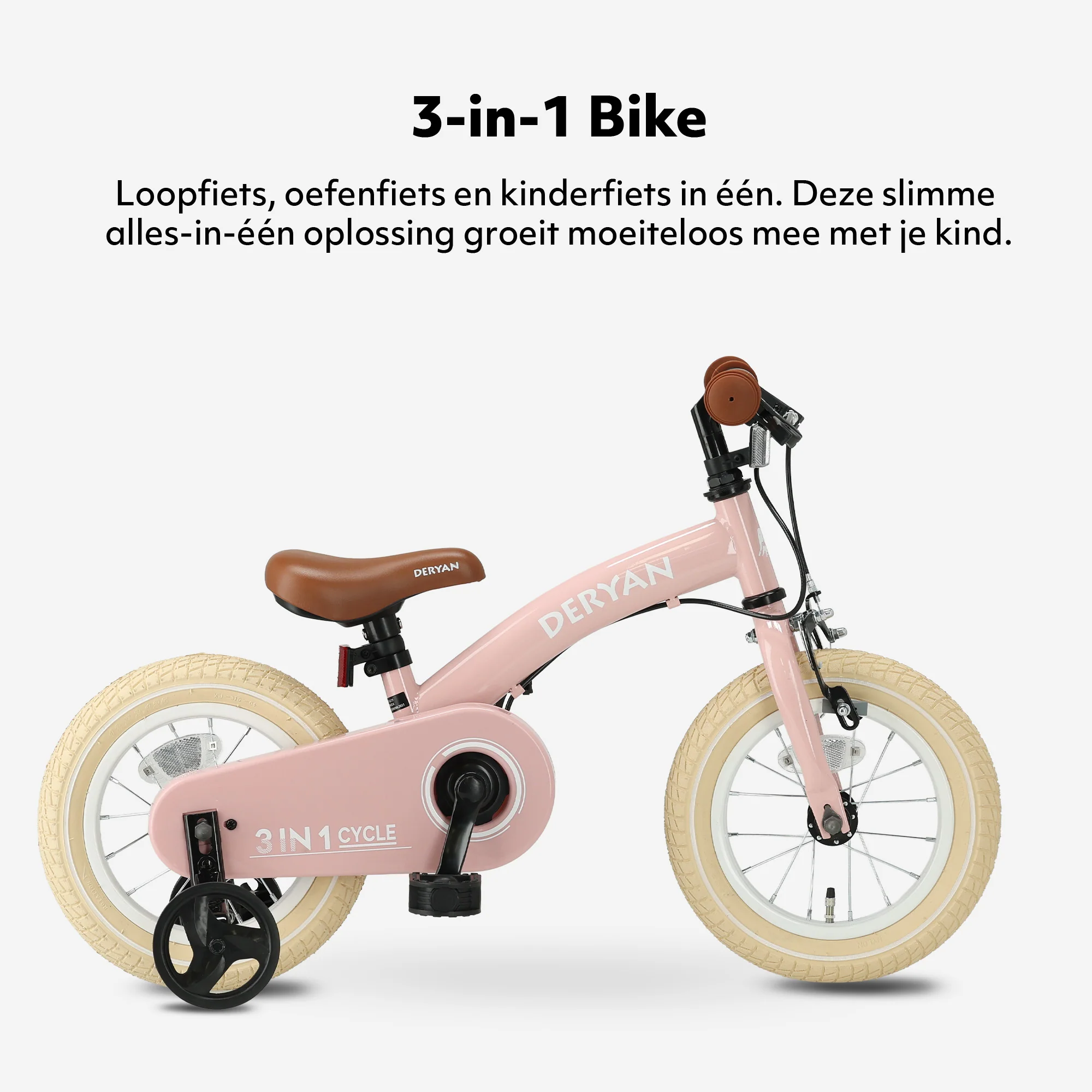 Luxe Kinderfiets 12 inch - 3 in 1 - loopfiets Roze - Image 3