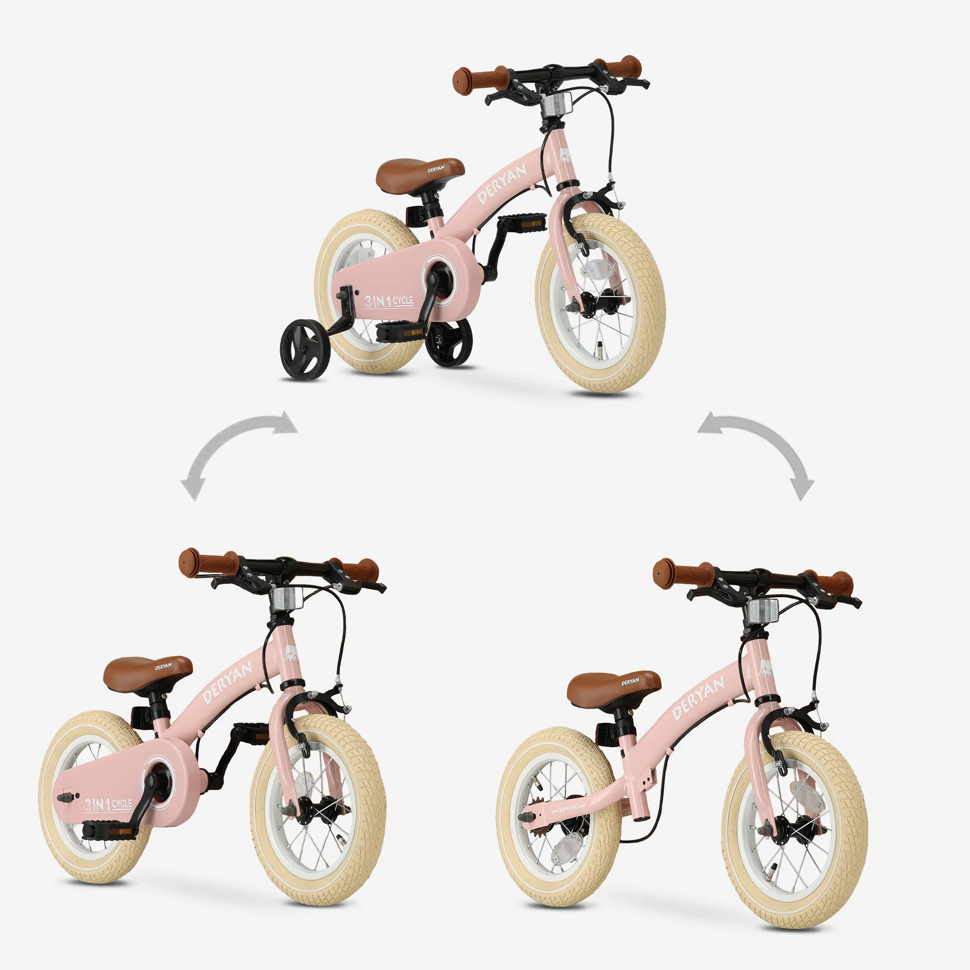 Luxe Kinderfiets 12 inch - 3 in 1 - loopfiets Roze - Image 4