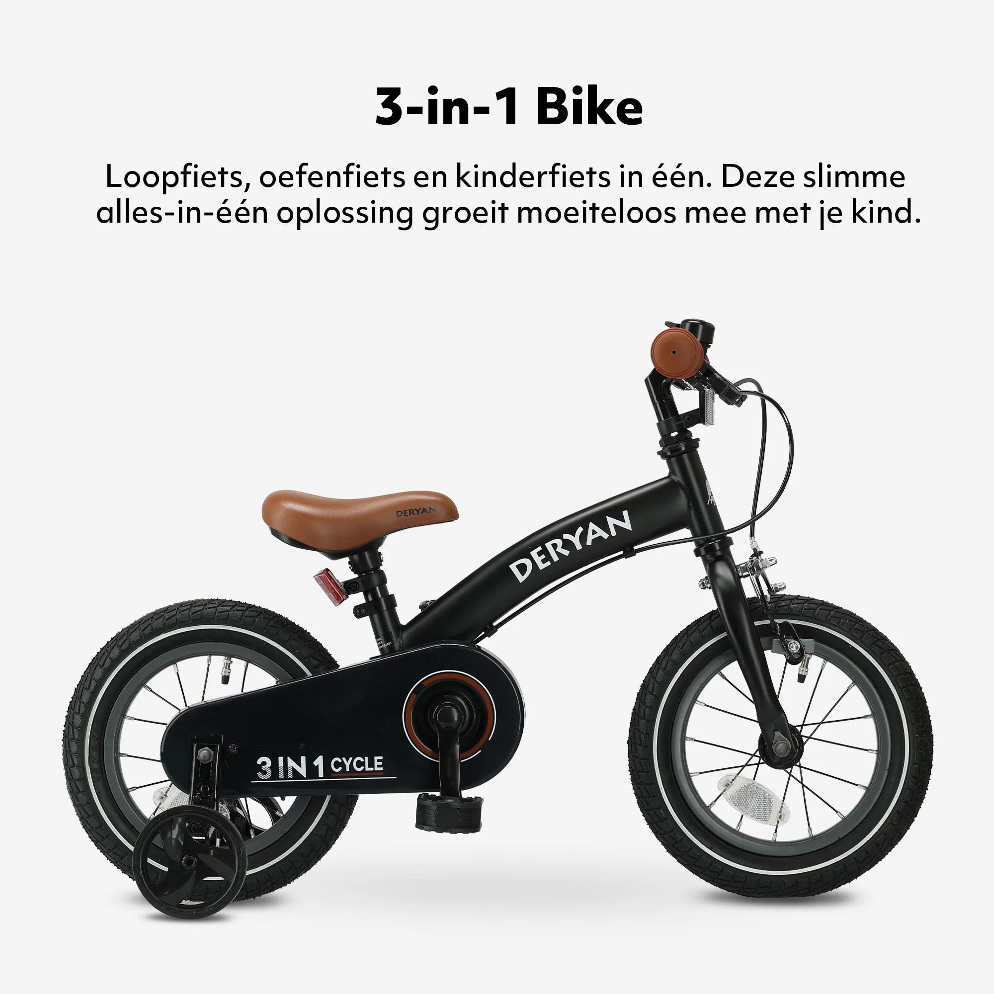 Luxe Kinderfiets 12 inch - 3 in 1 - loopfiets Zwart - Image 3