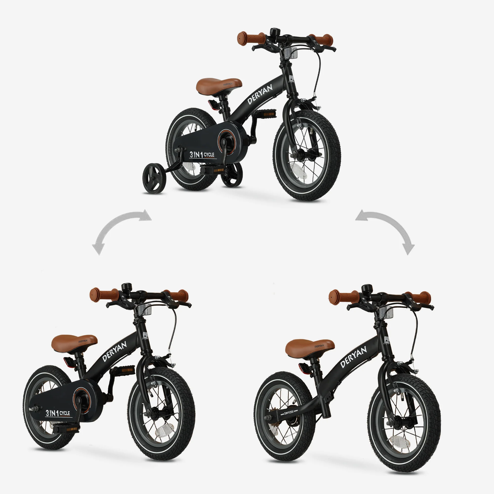 Luxe Kinderfiets 12 inch - 3 in 1 - loopfiets Zwart - Image 5