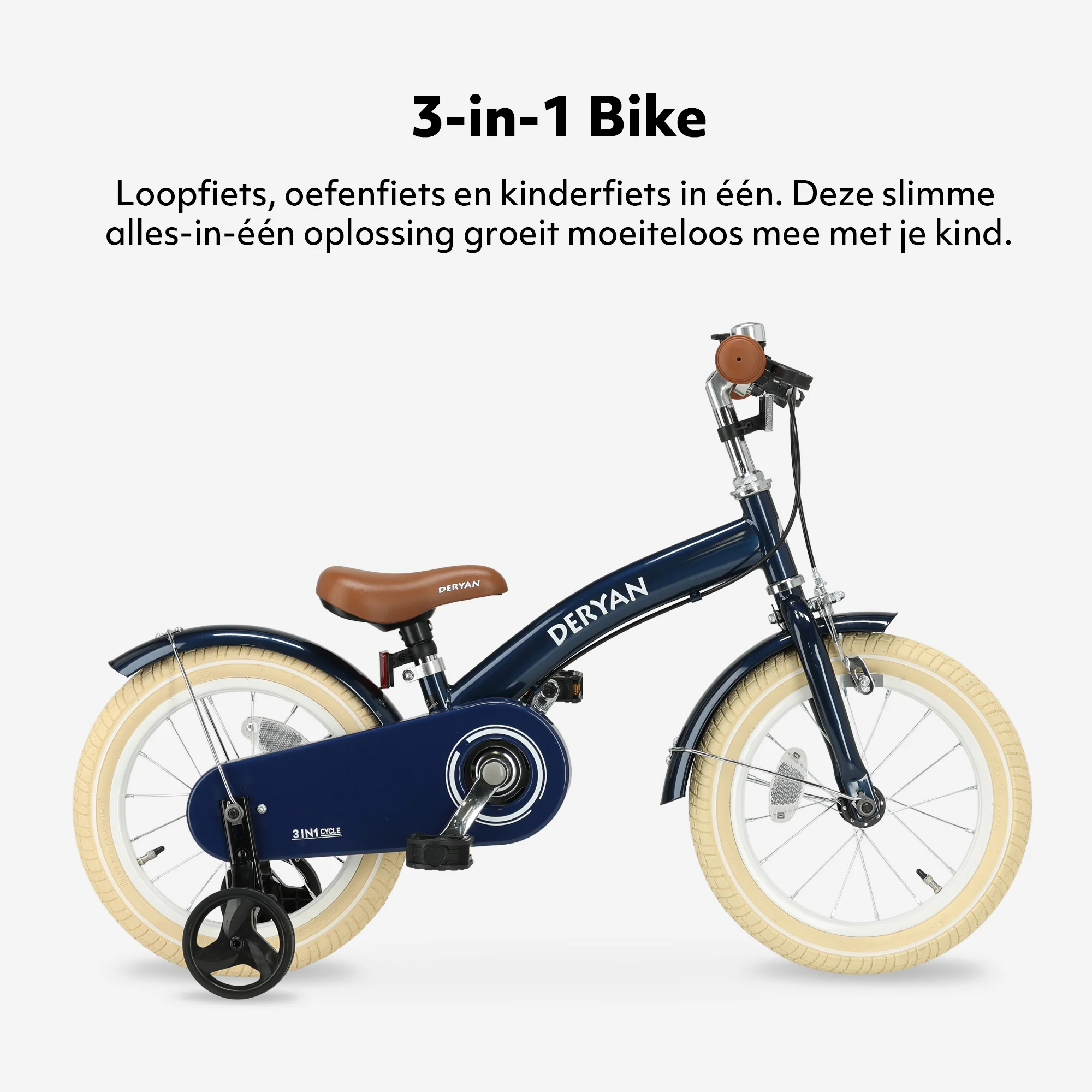 Luxe Kinderfiets 14 inch - 3 in 1 - loopfiets Blauw - Image 3