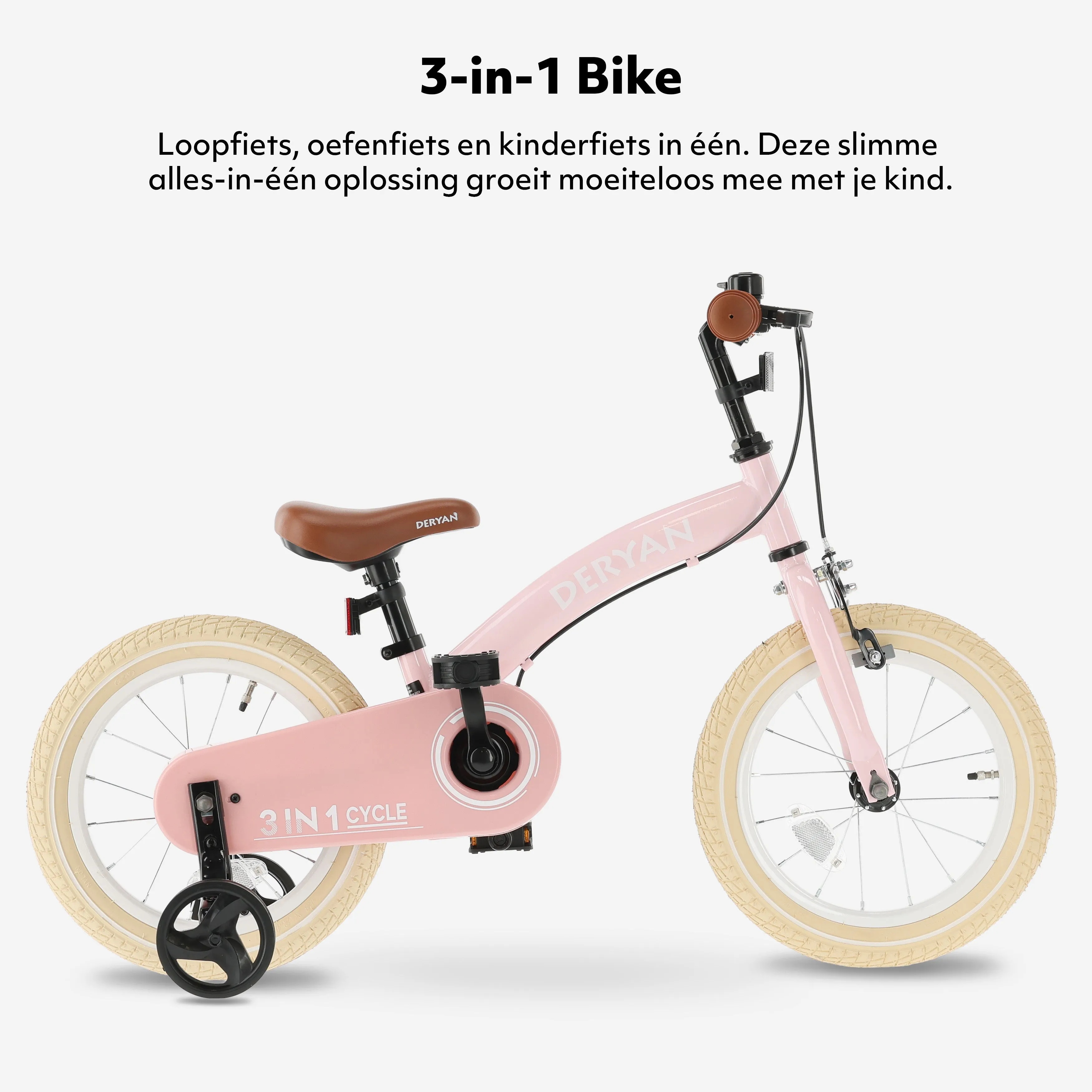 Luxe Kinderfiets 14 inch - 3 in 1 - loopfiets - Roze - Image 3