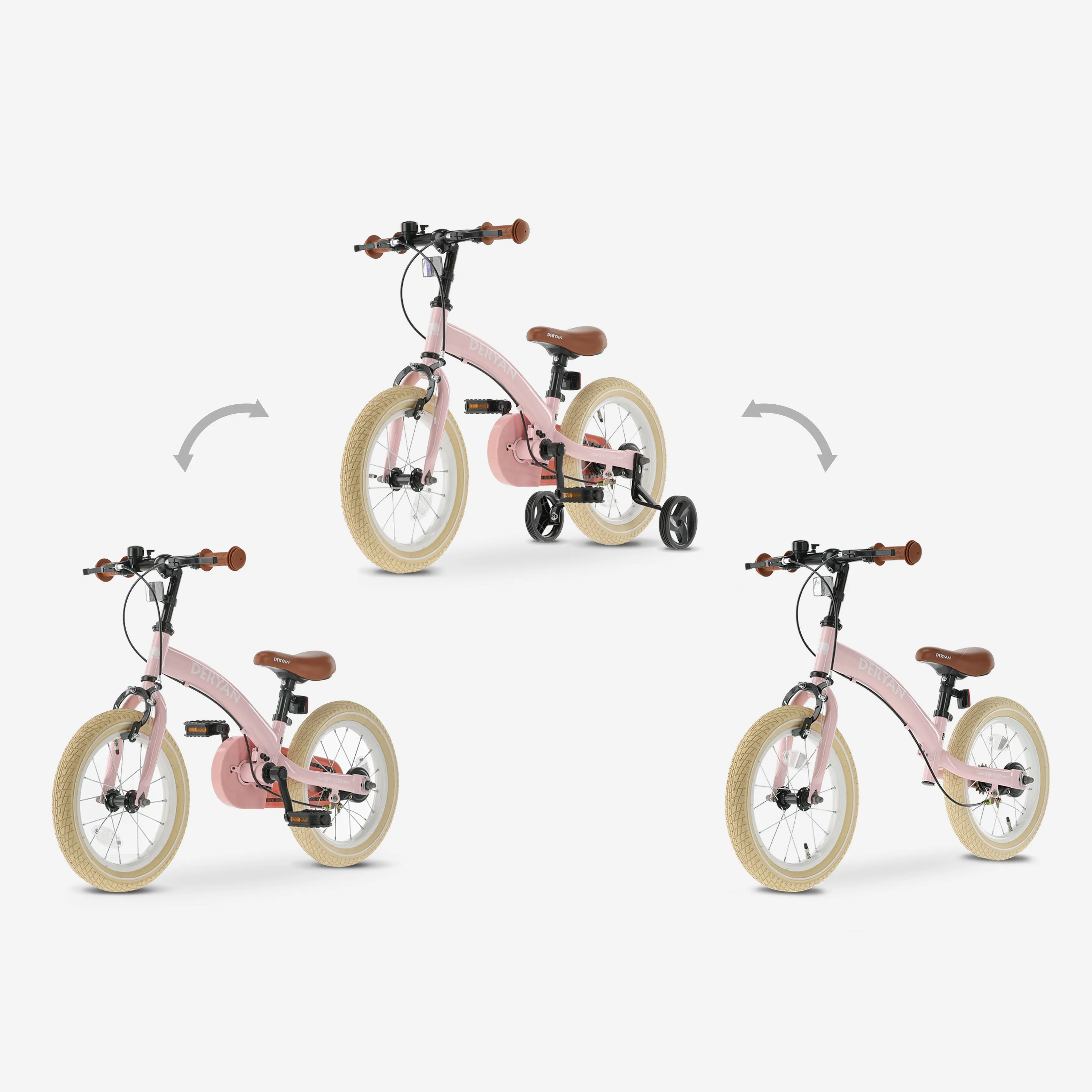 Luxe Kinderfiets 14 inch - 3 in 1 - loopfiets - Roze - Image 4